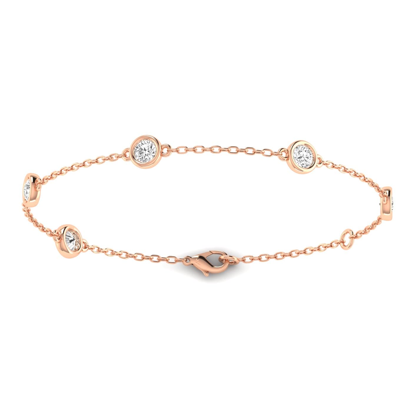 Round Lab Diamond Stationary Bracelet 1 Ctw (1 ct. tw.), On hand view in rose gold