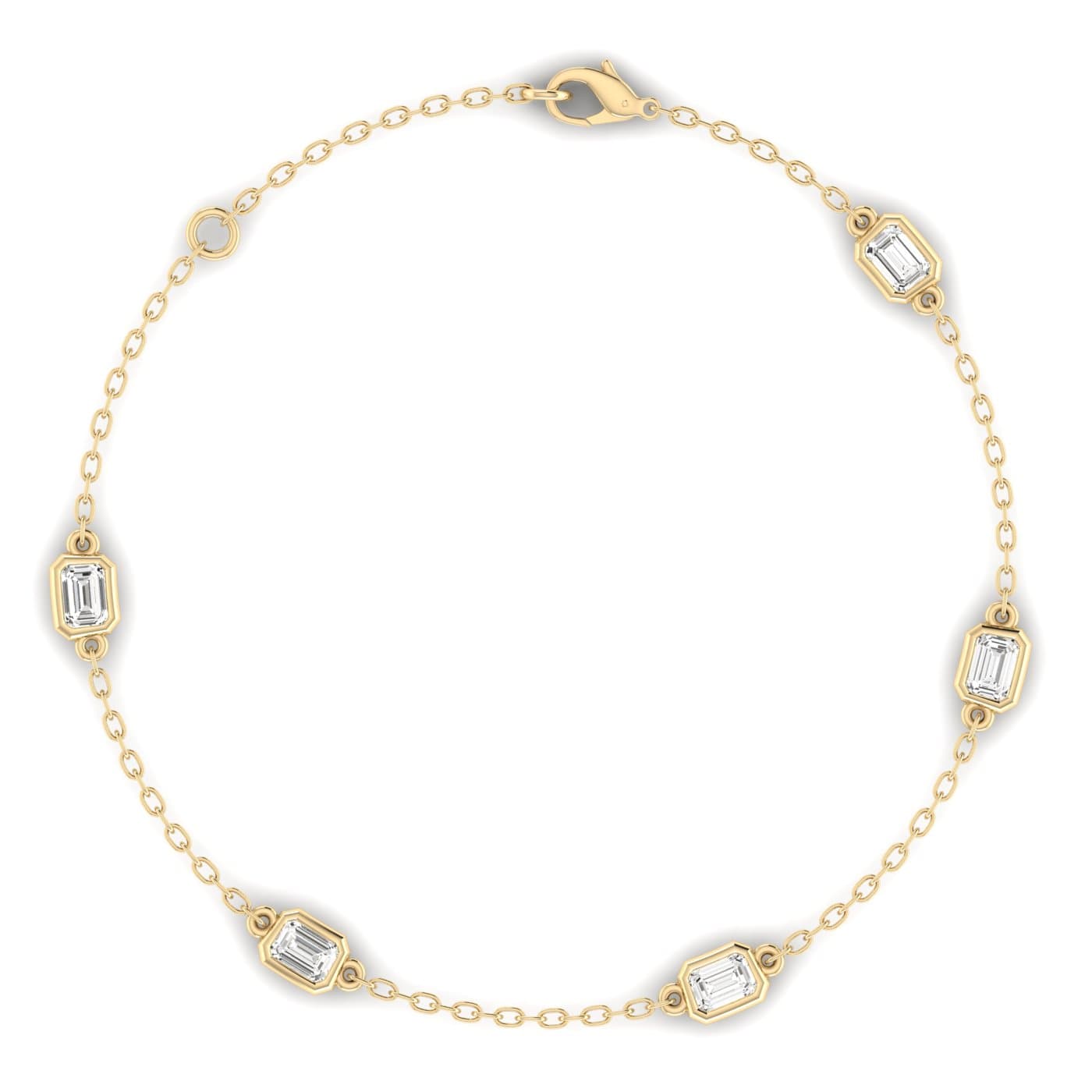 Emerald Cut Lab Diamond Stationary Bracelet 1 Ctw (1 ct. tw.), Side view in yellow gold
