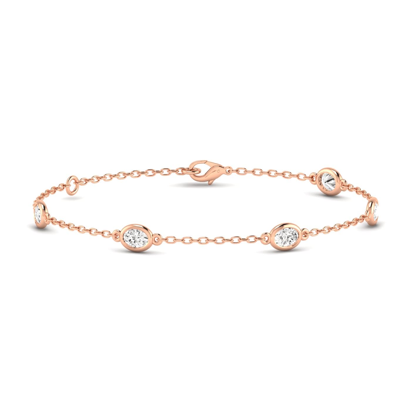 Oval Lab Diamond Stationary Bracelet 1 Ctw (1 ct. tw.), Front view in rose gold