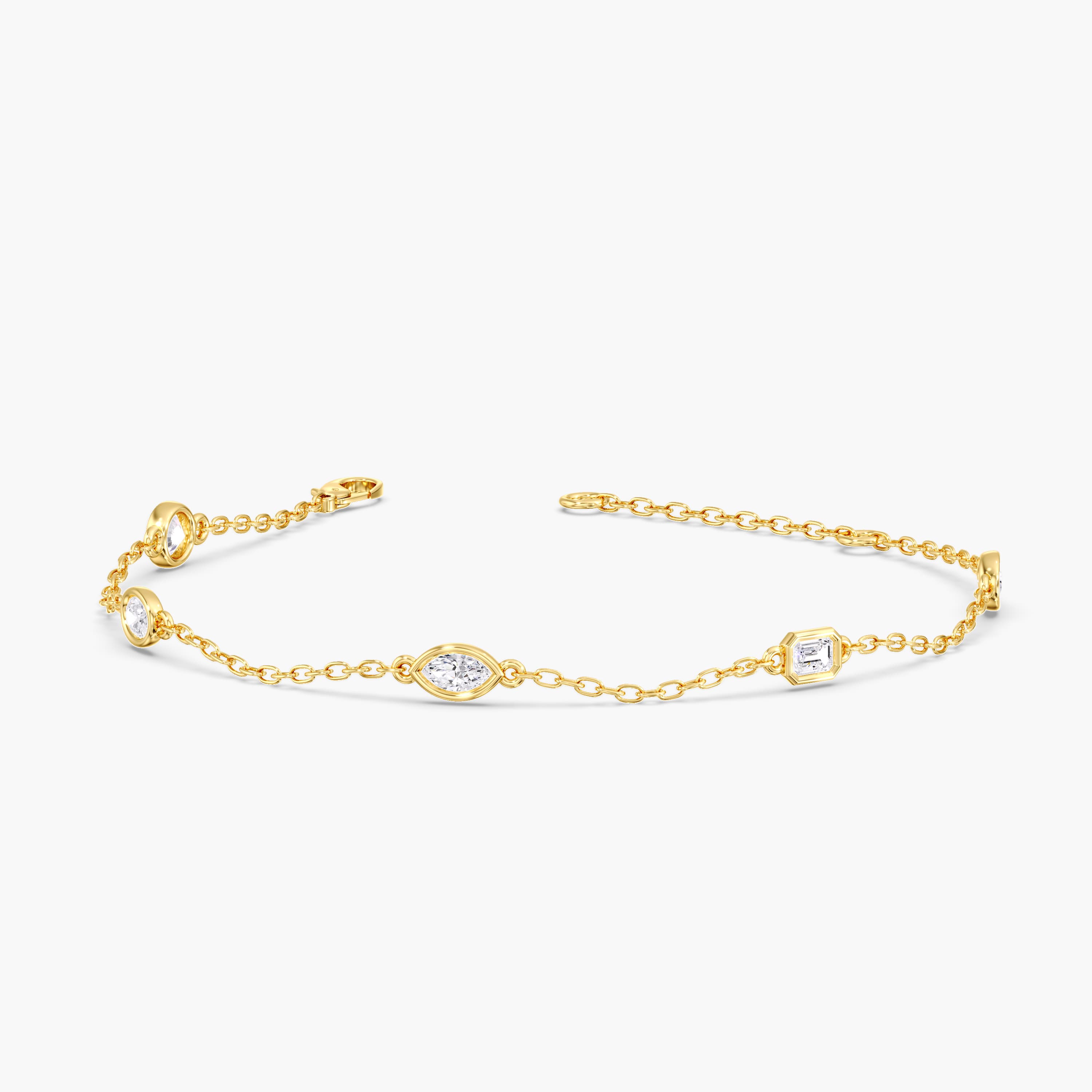 Lab Diamond Multi-Shape Stationary Bracelet 1/2 Ctw (2 ct. tw.), Front view in yellow gold