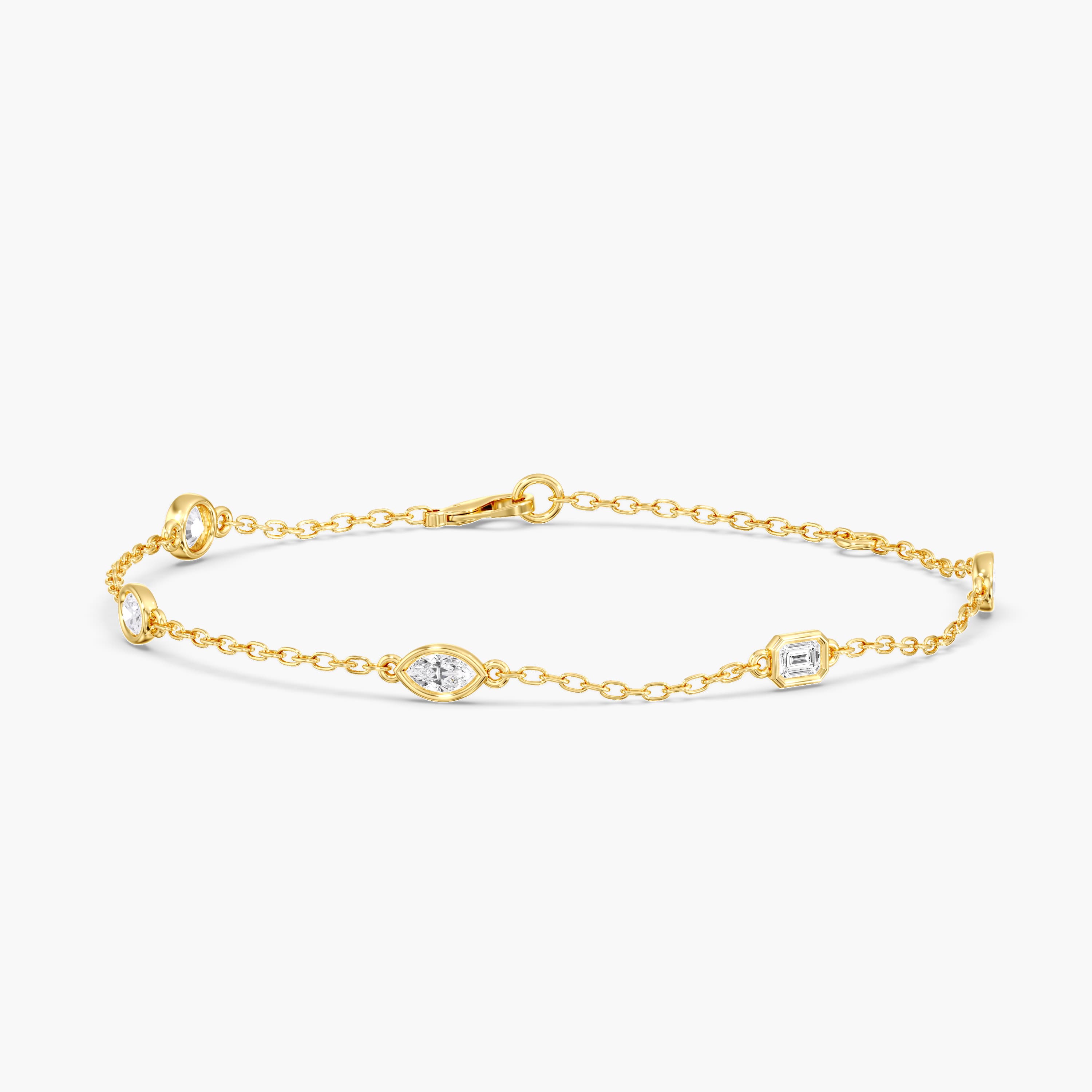Lab Diamond Multi-Shape Stationary Bracelet 1/2 Ctw (2 ct. tw.), Angle view in yellow gold