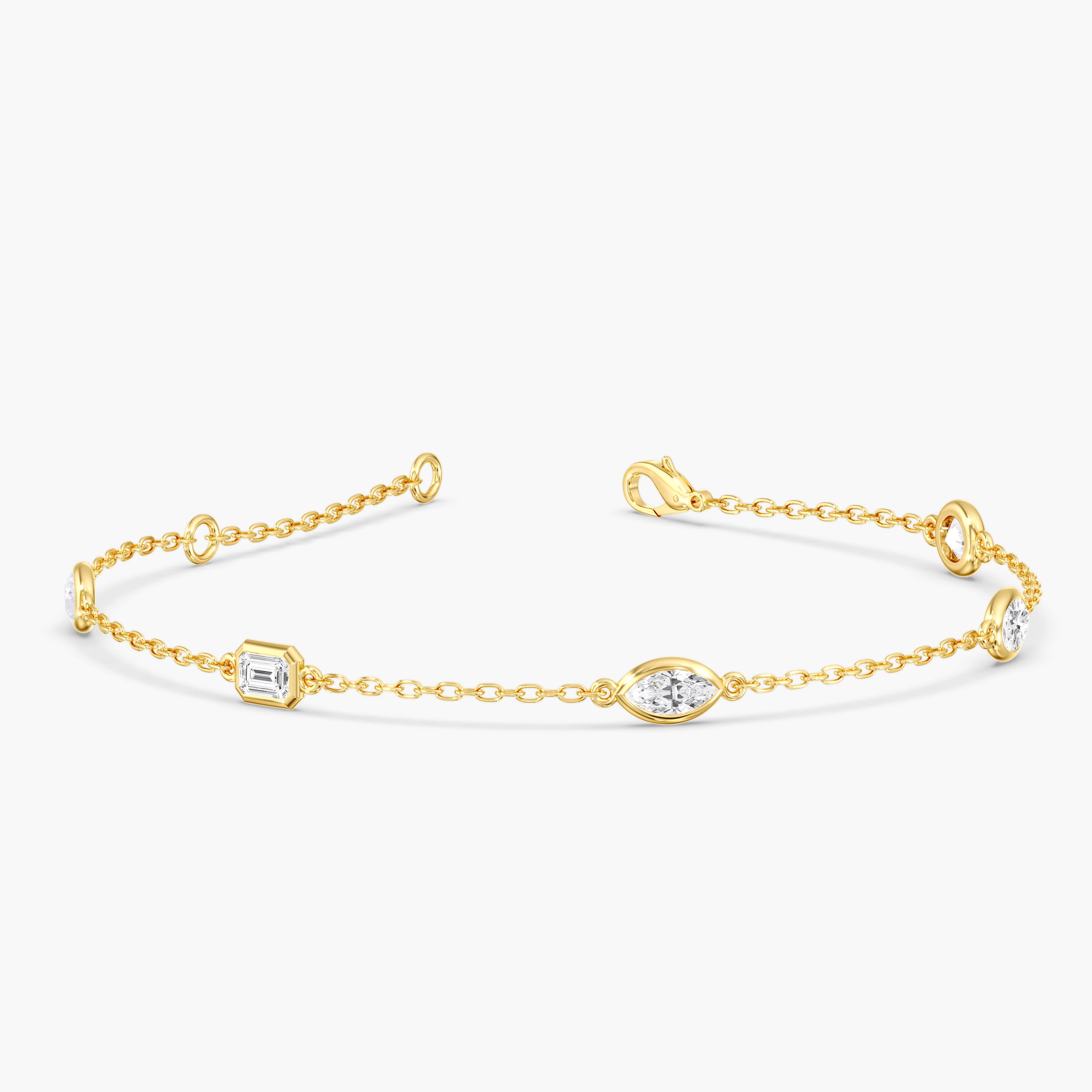 Lab Diamond Multi-Shape Stationary Bracelet 1 Ctw (1 ct. tw.), Front view in yellow gold