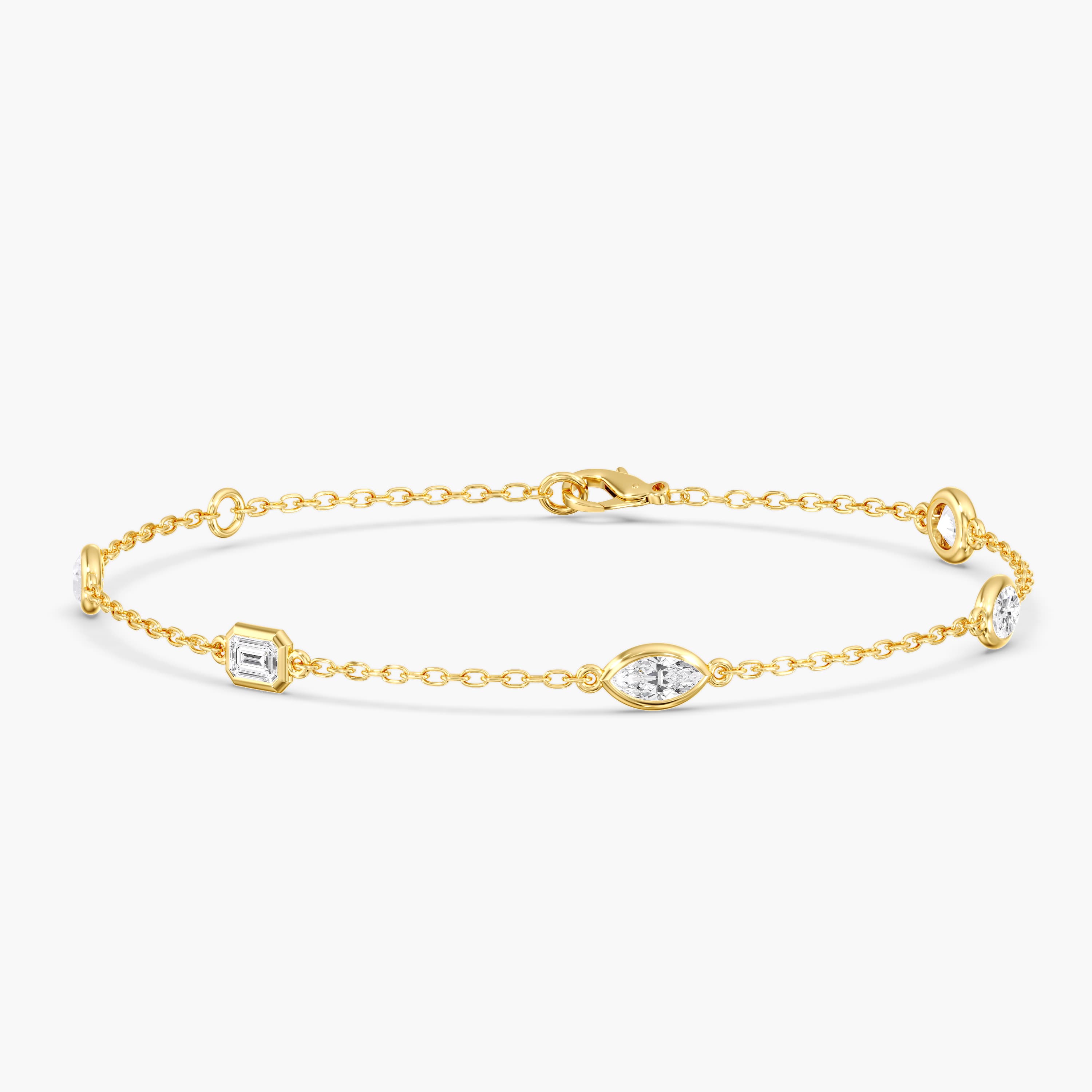 Lab Diamond Multi-Shape Stationary Bracelet 1 Ctw (1 ct. tw.), Angle view in yellow gold
