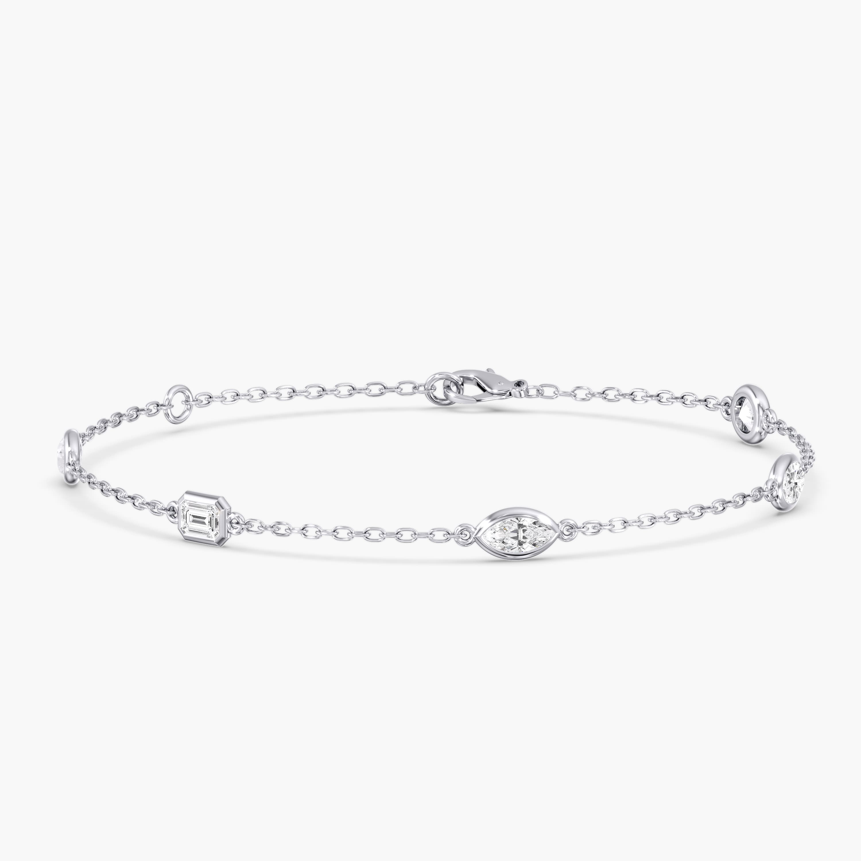 Lab Diamond Multi-Shape Stationary Bracelet 1 Ctw (1 ct. tw.), Angle view in white gold or platinum