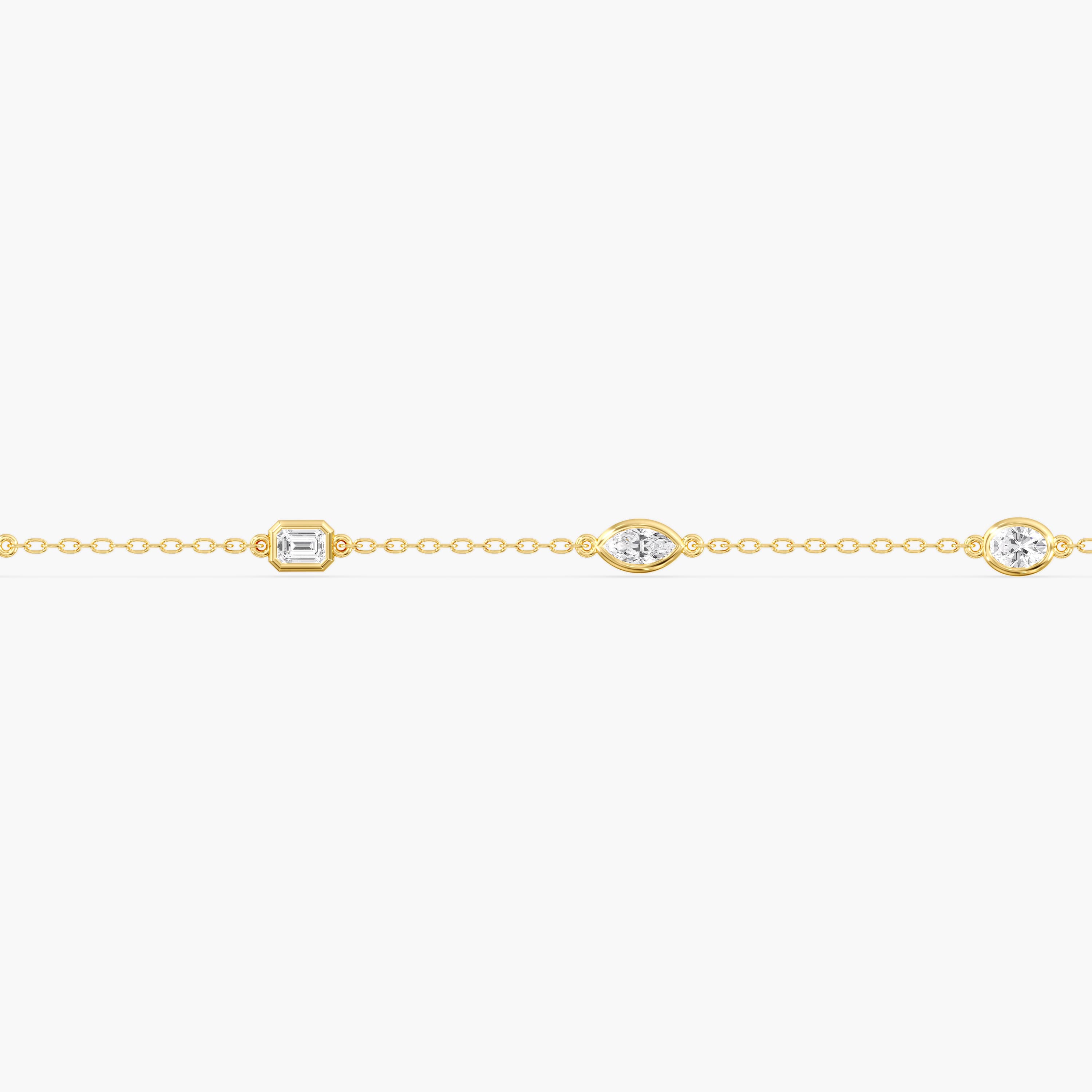 Lab Diamond Multi-Shape Stationary Bracelet 1 Ctw (1 ct. tw.), On hand view in yellow gold