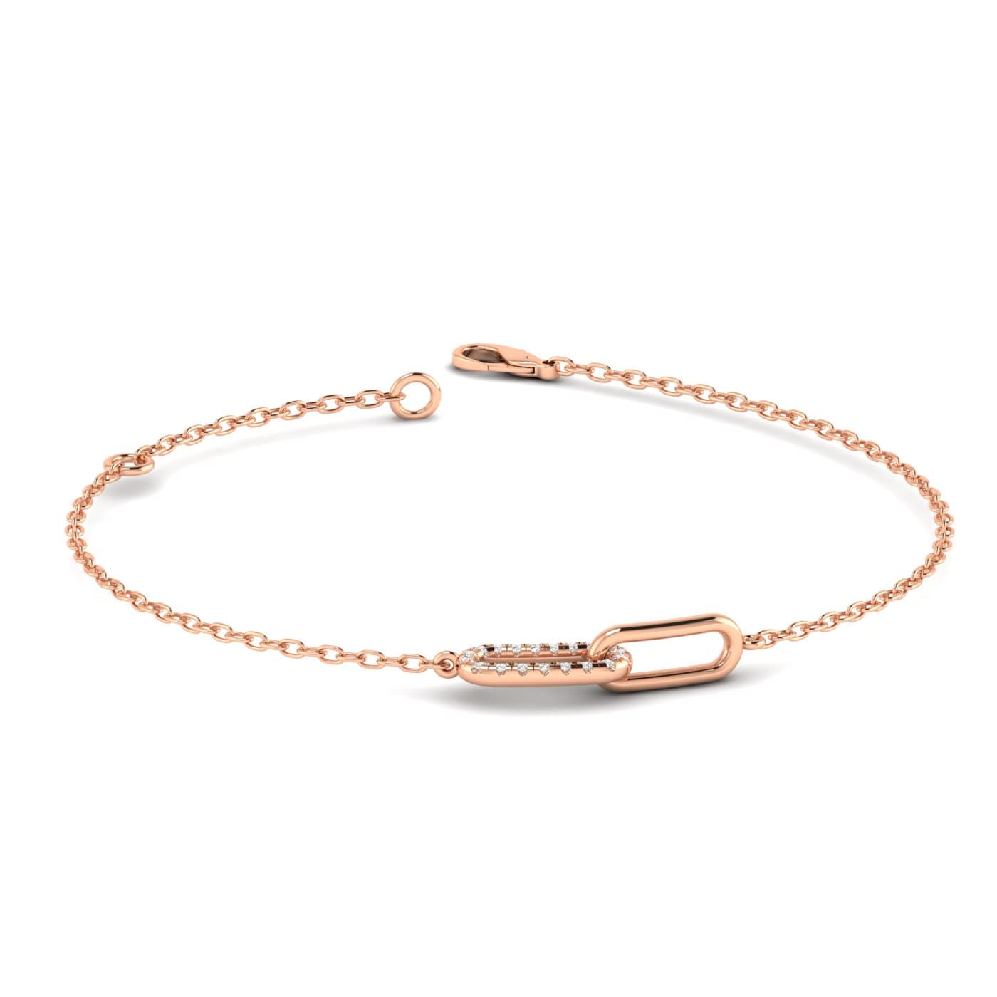 Lab Diamond Paperclip Bracelet 1/10 Ctw (0.1 ct. tw.), Front view in rose gold