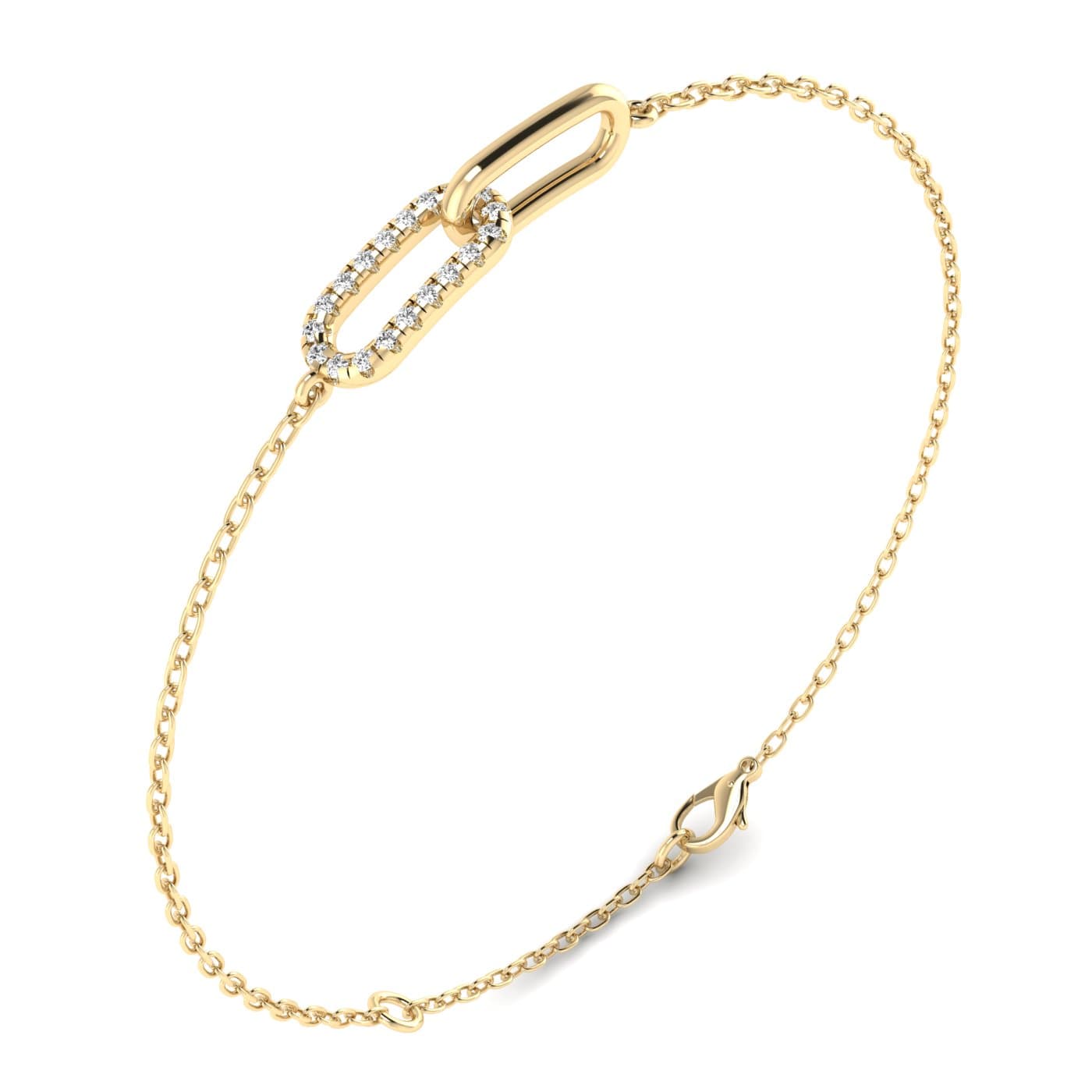 Lab Diamond Paperclip Bracelet 1/10 Ctw (0.1 ct. tw.), Angle view in yellow gold