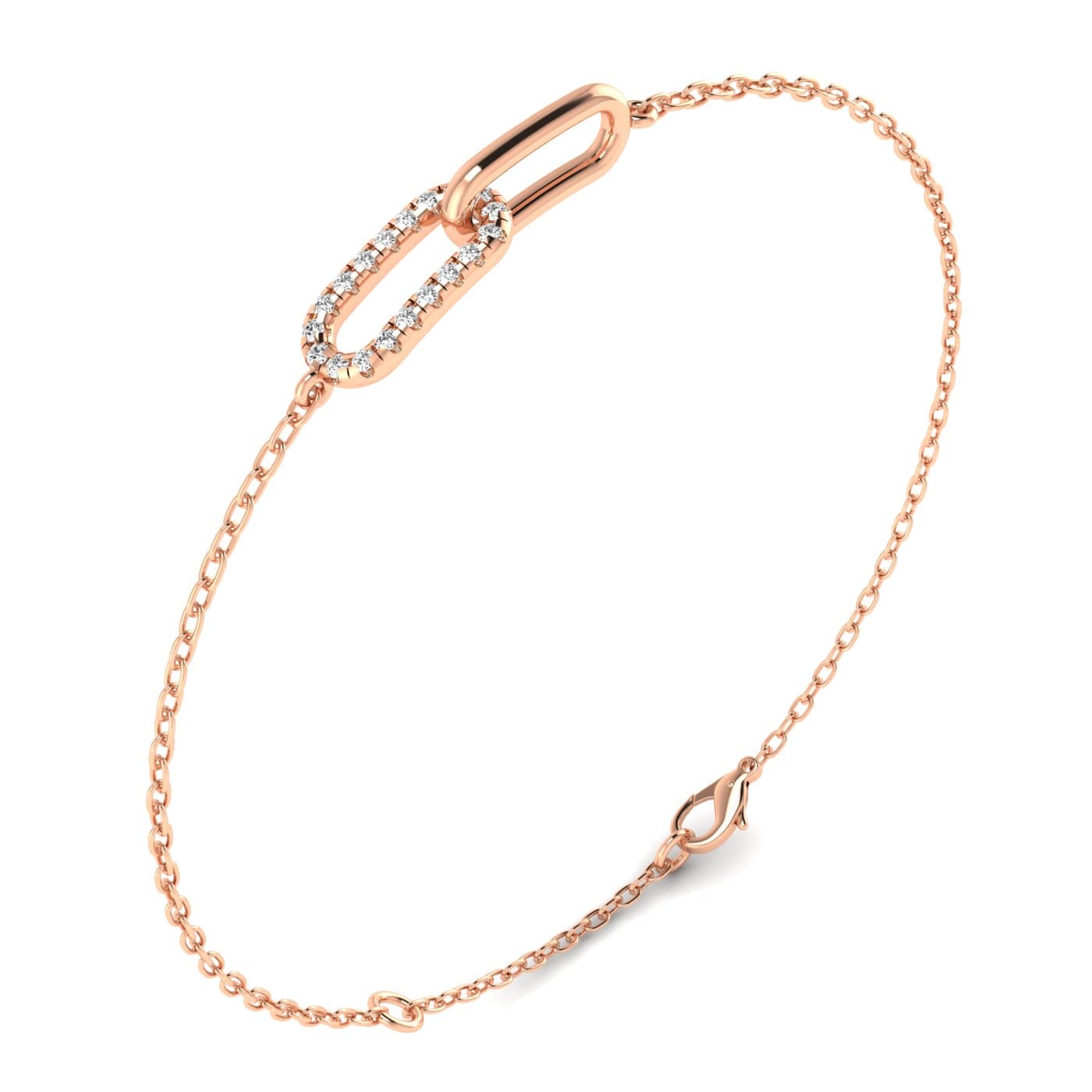 Lab Diamond Paperclip Bracelet 1/10 Ctw (0.1 ct. tw.), Angle view in rose gold