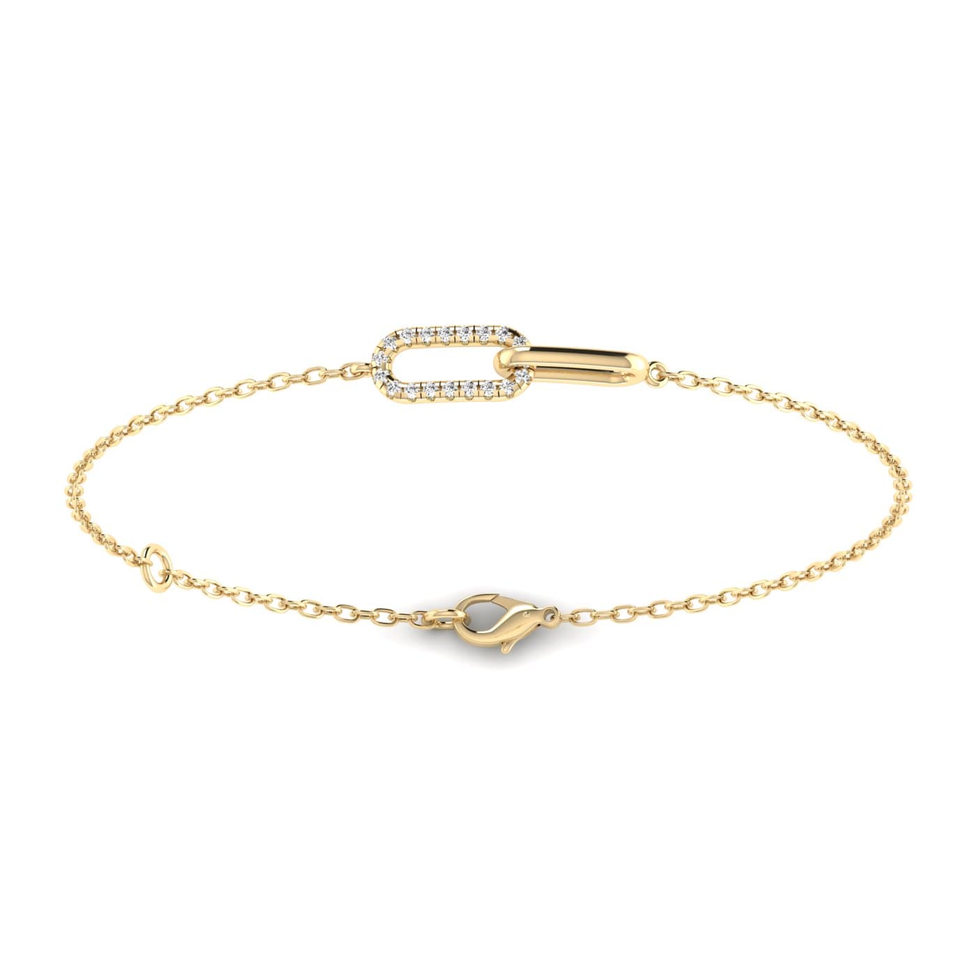 Lab Diamond Paperclip Bracelet 1/10 Ctw (0.1 ct. tw.), On hand view in yellow gold