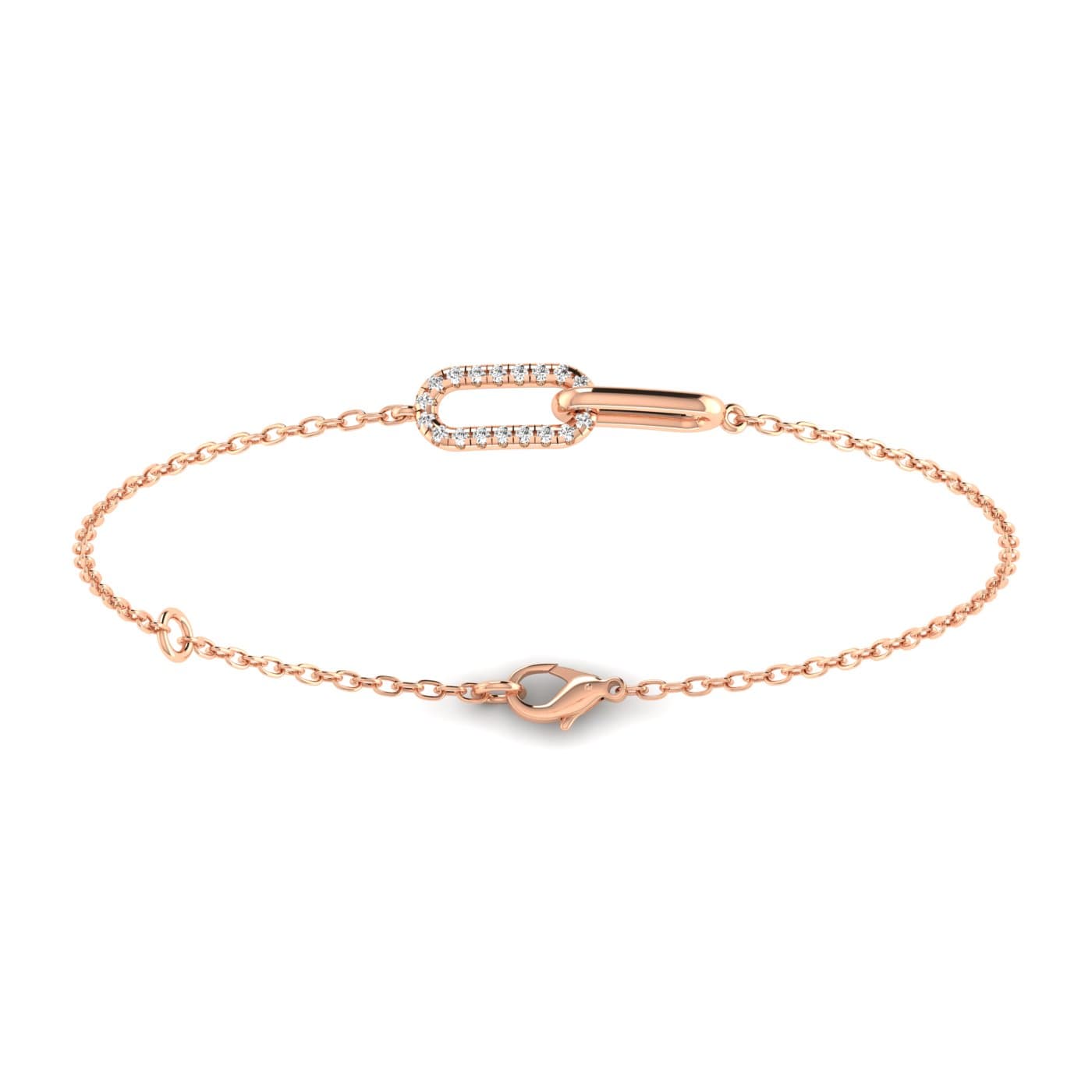 Lab Diamond Paperclip Bracelet 1/10 Ctw (0.1 ct. tw.), On hand view in rose gold