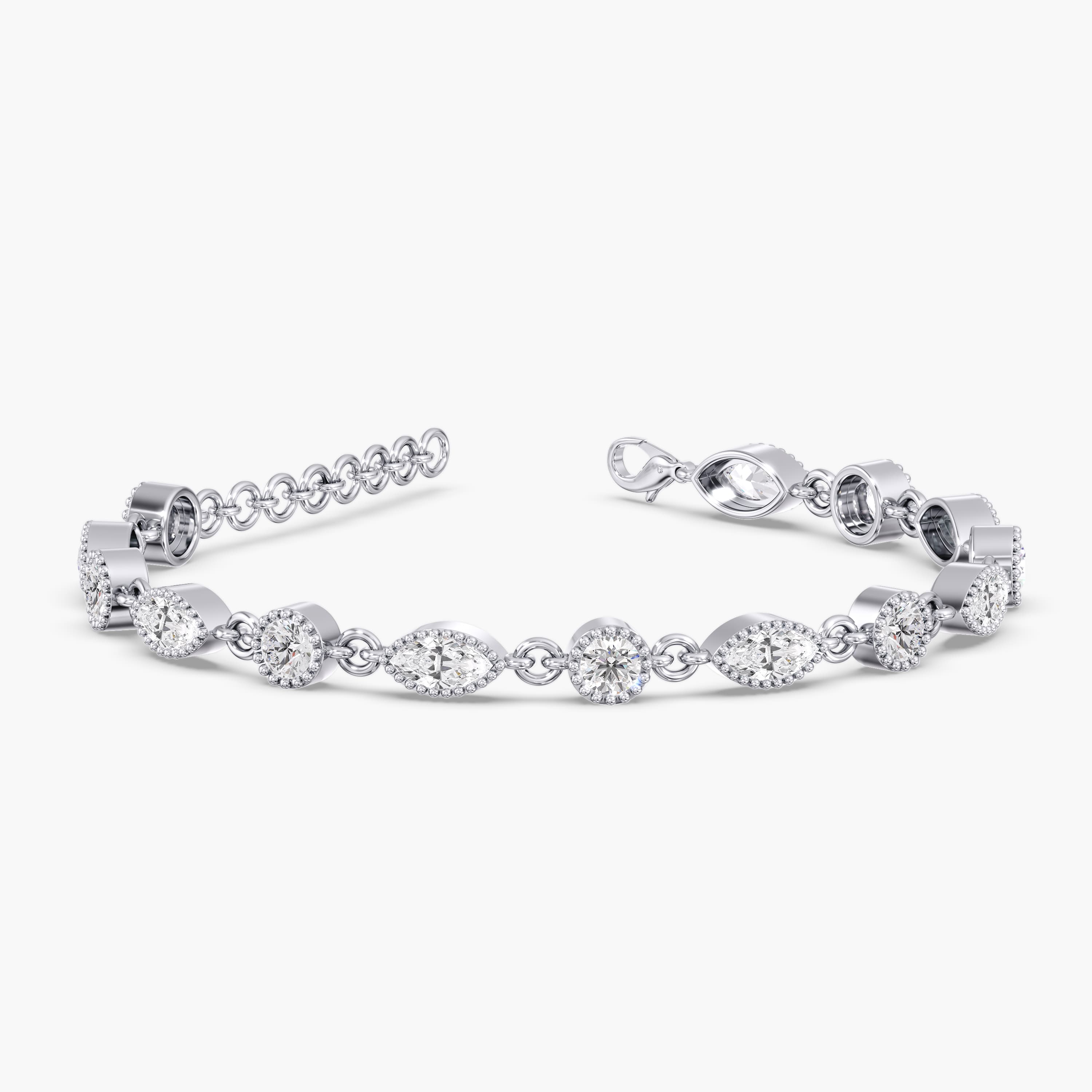 Lab Diamond Round & Marquise Stationary Bracelet 3 3/4 Ctw (3 3/4 ct. tw.), Angle view in white gold or platinum