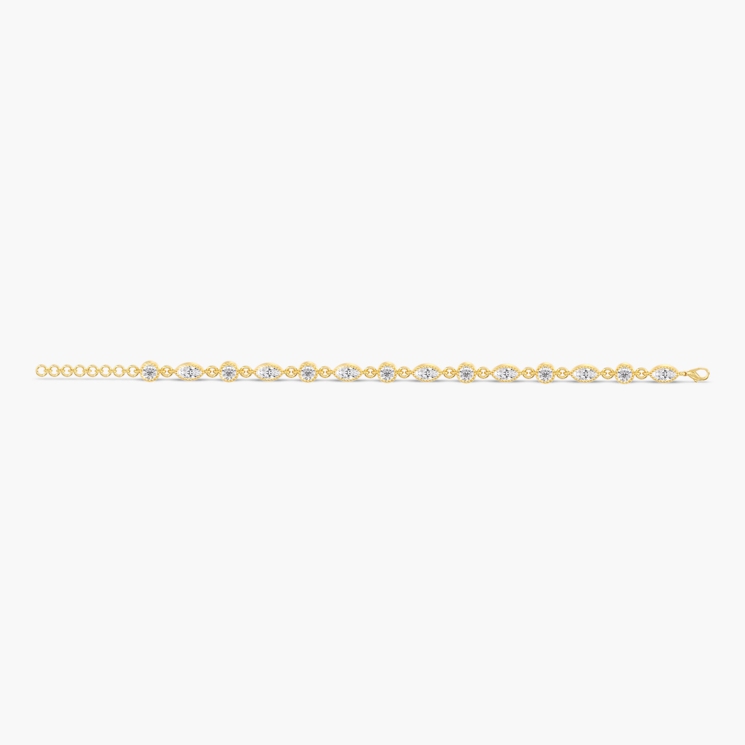 Lab Diamond Round & Marquise Stationary Bracelet 3 3/4 Ctw (3 3/4 ct. tw.), On hand view in yellow gold