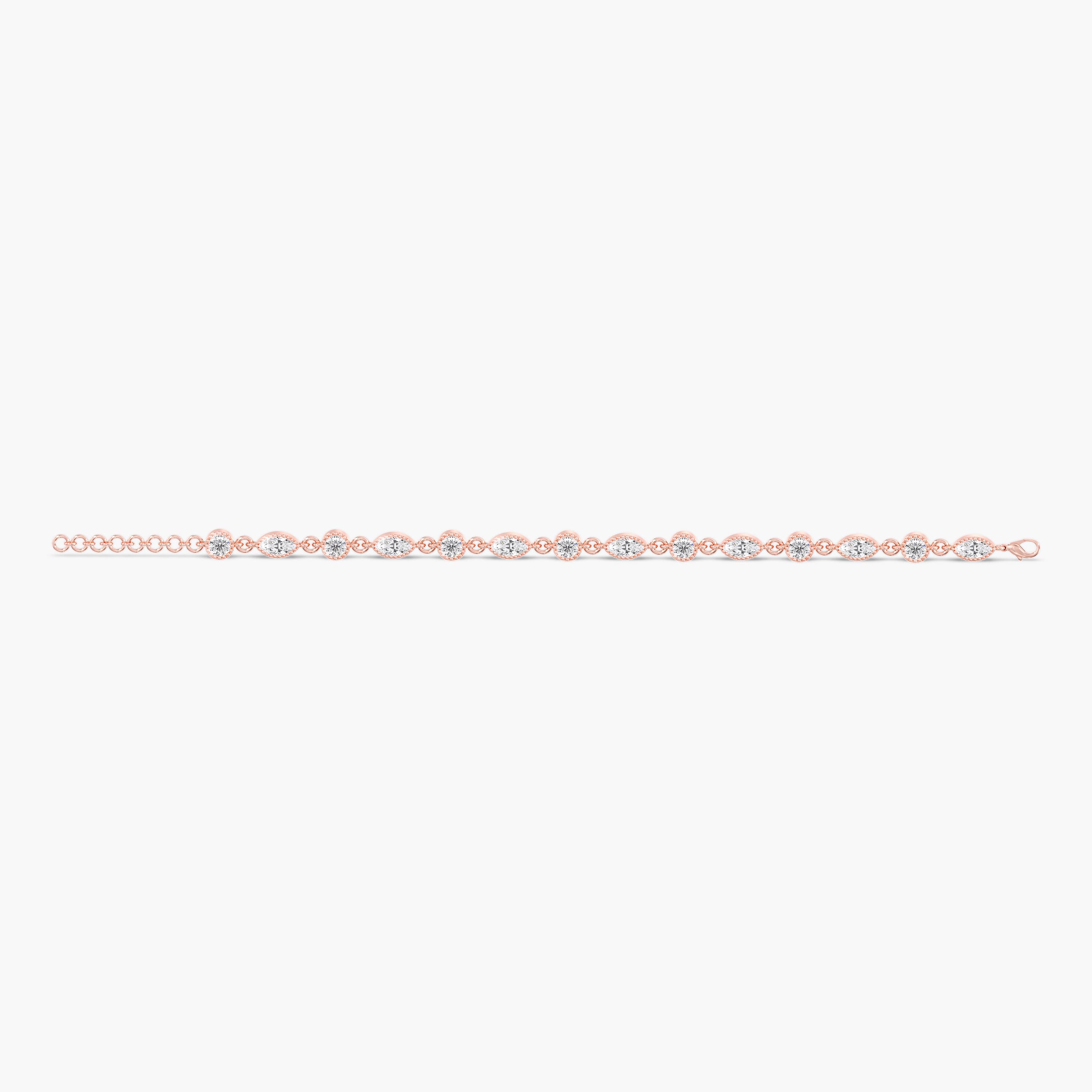 Lab Diamond Round & Marquise Stationary Bracelet 3 3/4 Ctw (3 3/4 ct. tw.), On hand view in rose gold