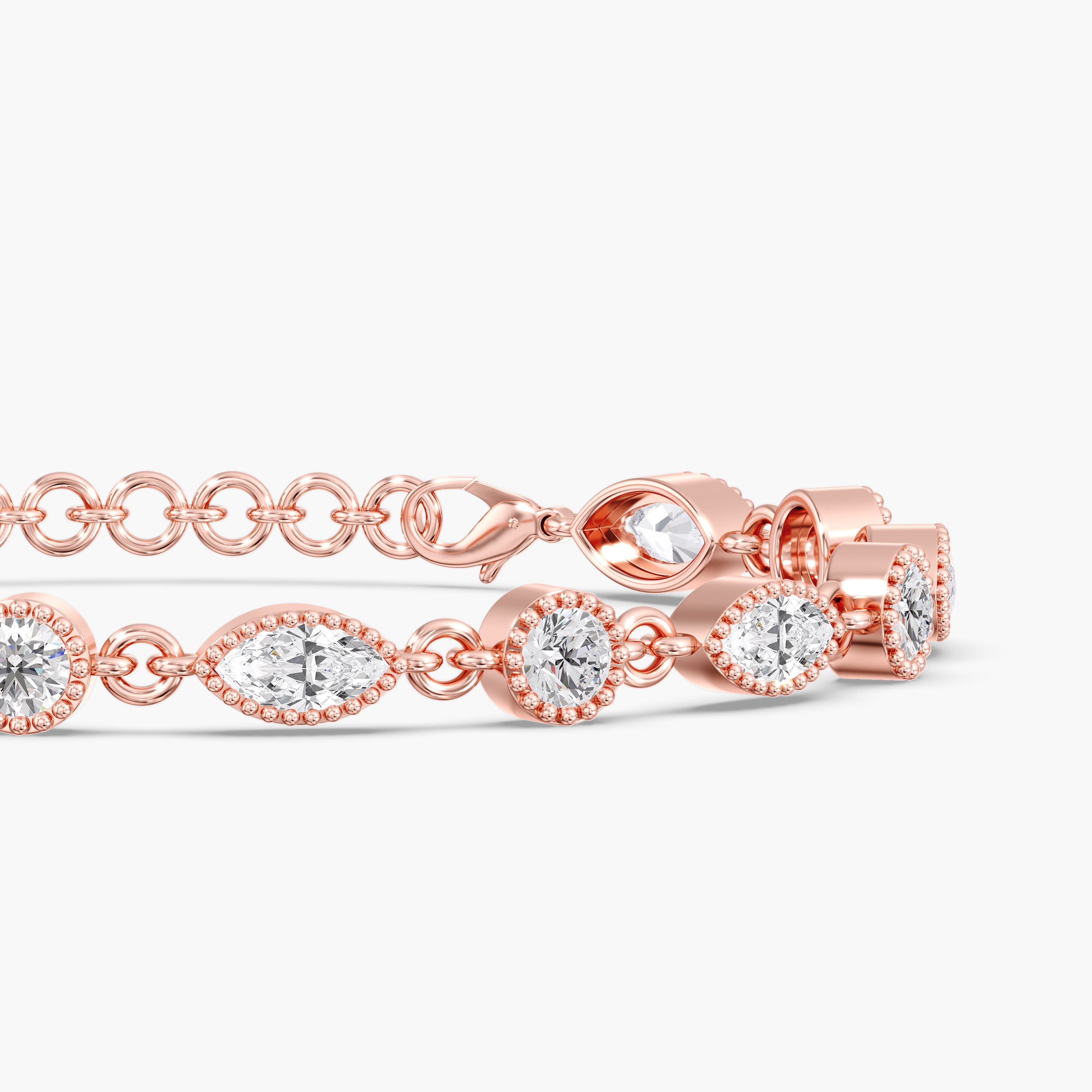 Lab Diamond Round & Marquise Stationary Bracelet 3 3/4 Ctw (3 3/4 ct. tw.), Side view in rose gold