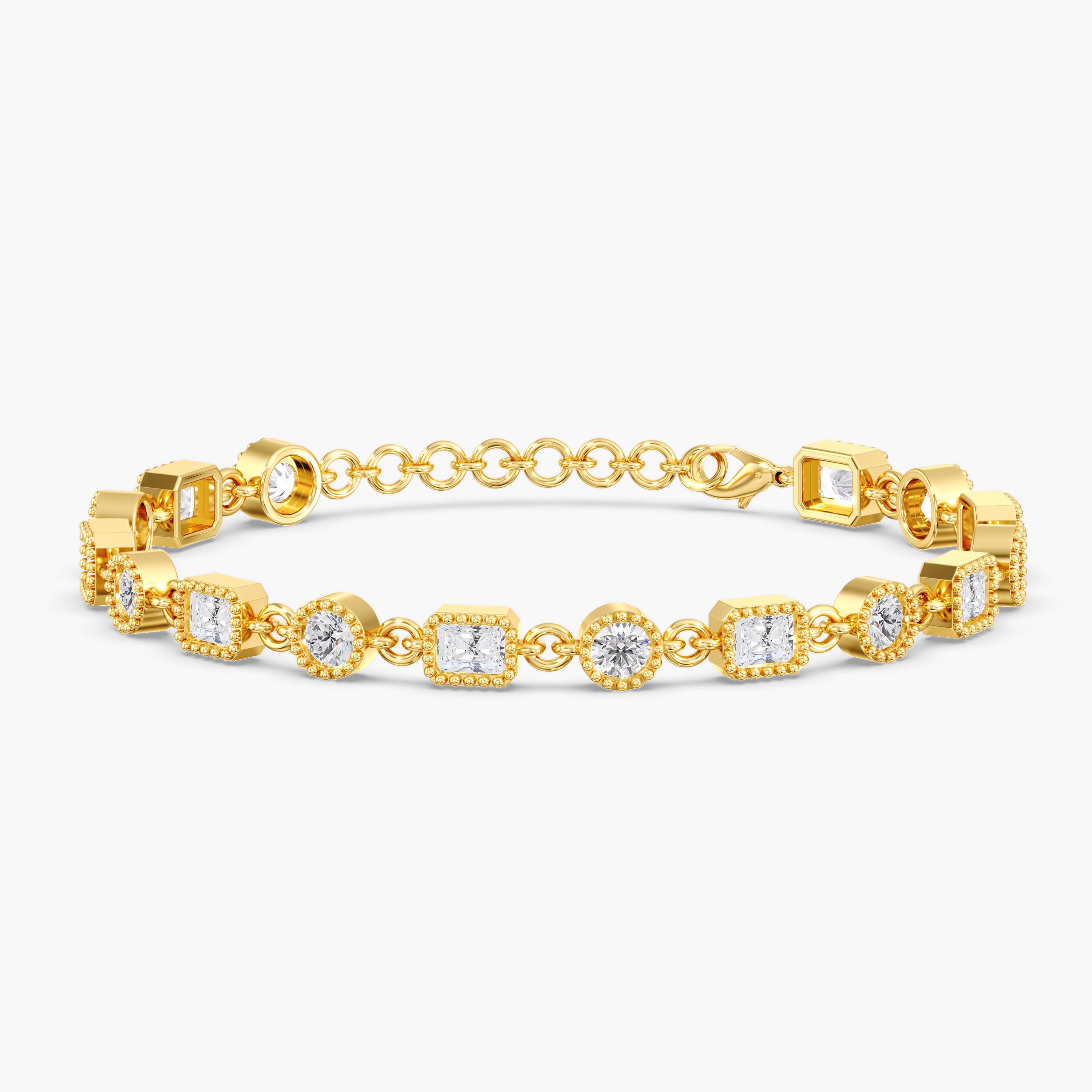 Lab Diamond Round & Radiant Stationary Bracelet 4 1/4 Ctw (4 1/4 ct. tw.), Front view in yellow gold