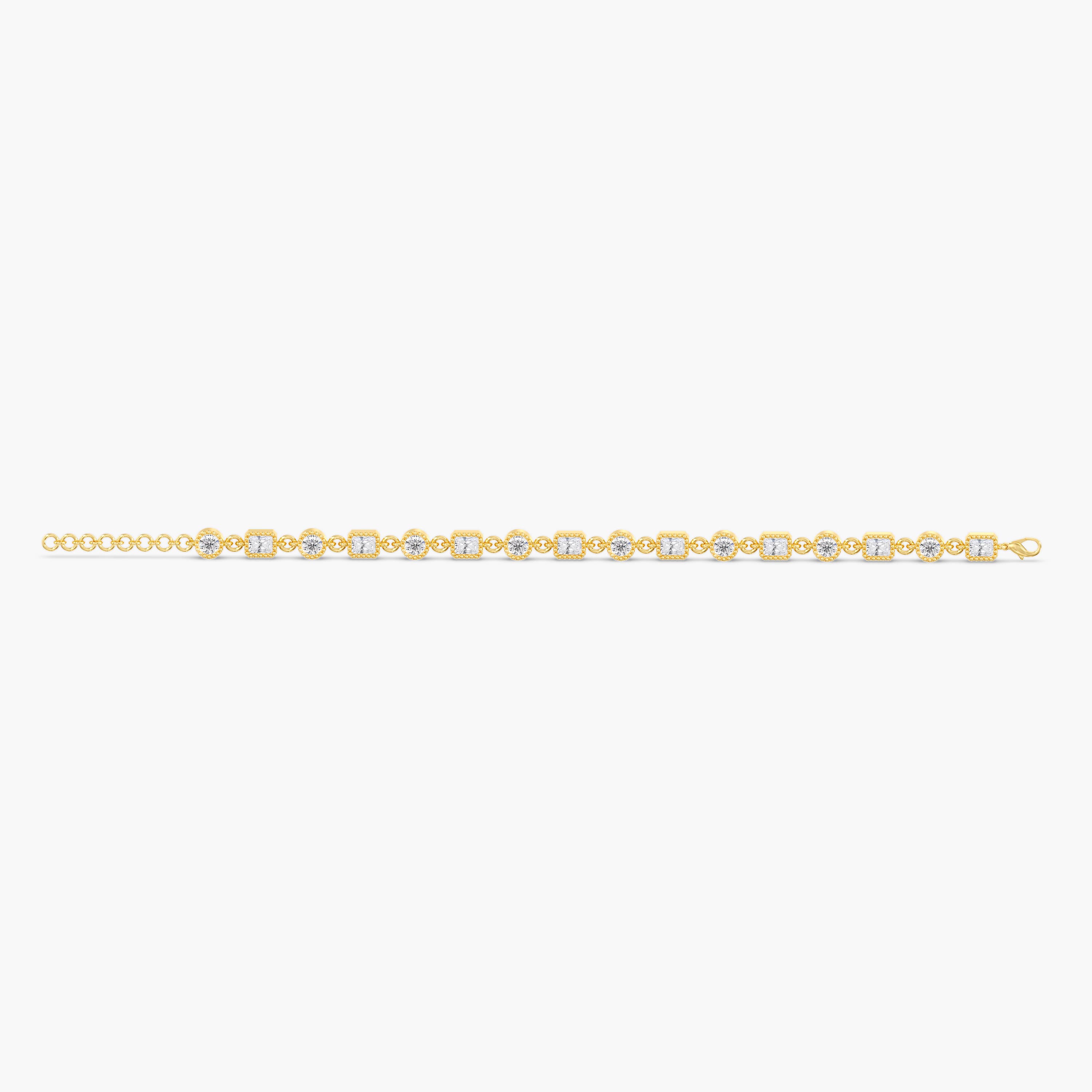 Lab Diamond Round & Radiant Stationary Bracelet 4 1/4 Ctw (4 1/4 ct. tw.), On hand view in yellow gold