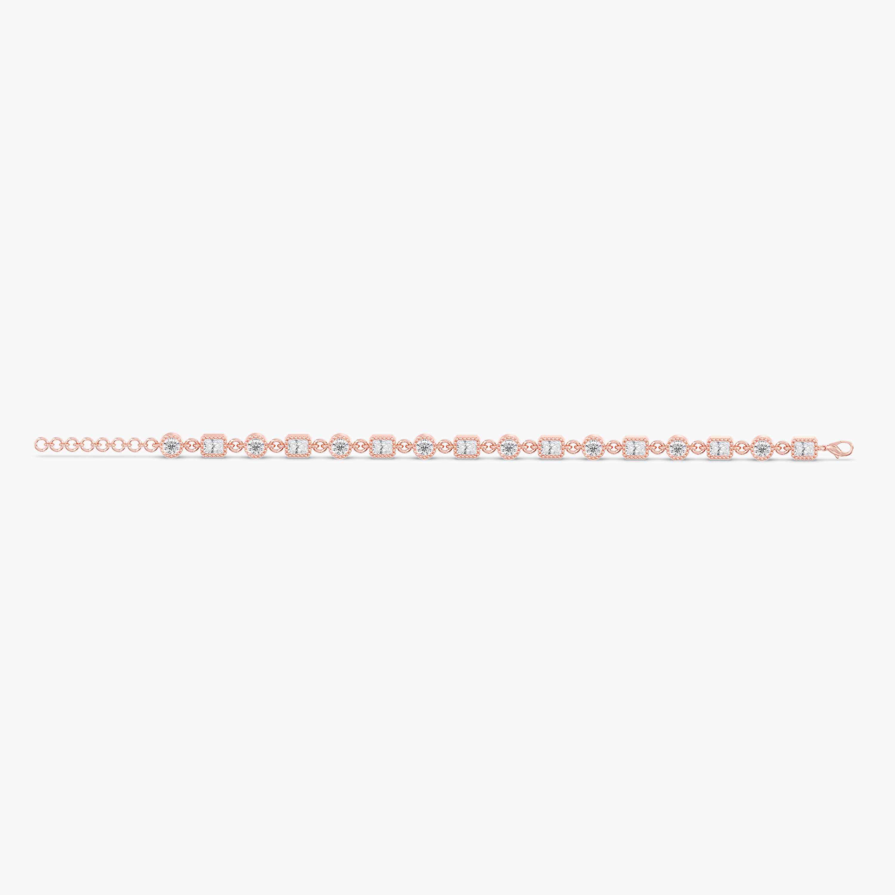 Lab Diamond Round & Radiant Stationary Bracelet 4 1/4 Ctw (4 1/4 ct. tw.), On hand view in rose gold