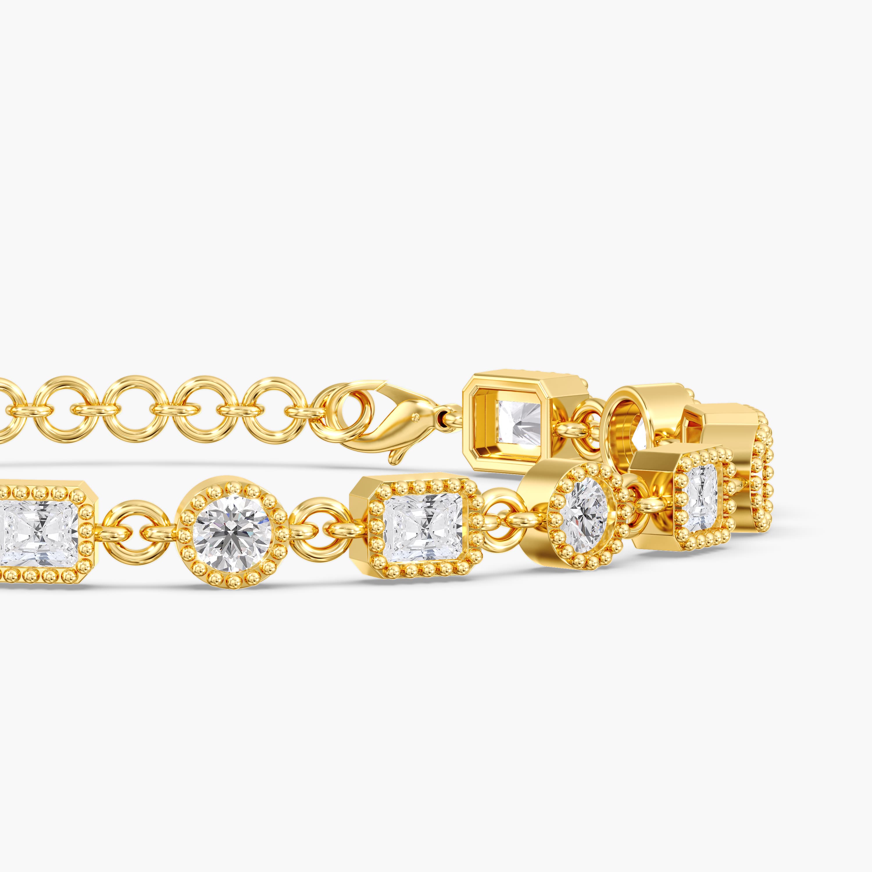 Lab Diamond Round & Radiant Stationary Bracelet 4 1/4 Ctw (4 1/4 ct. tw.), Side view in yellow gold