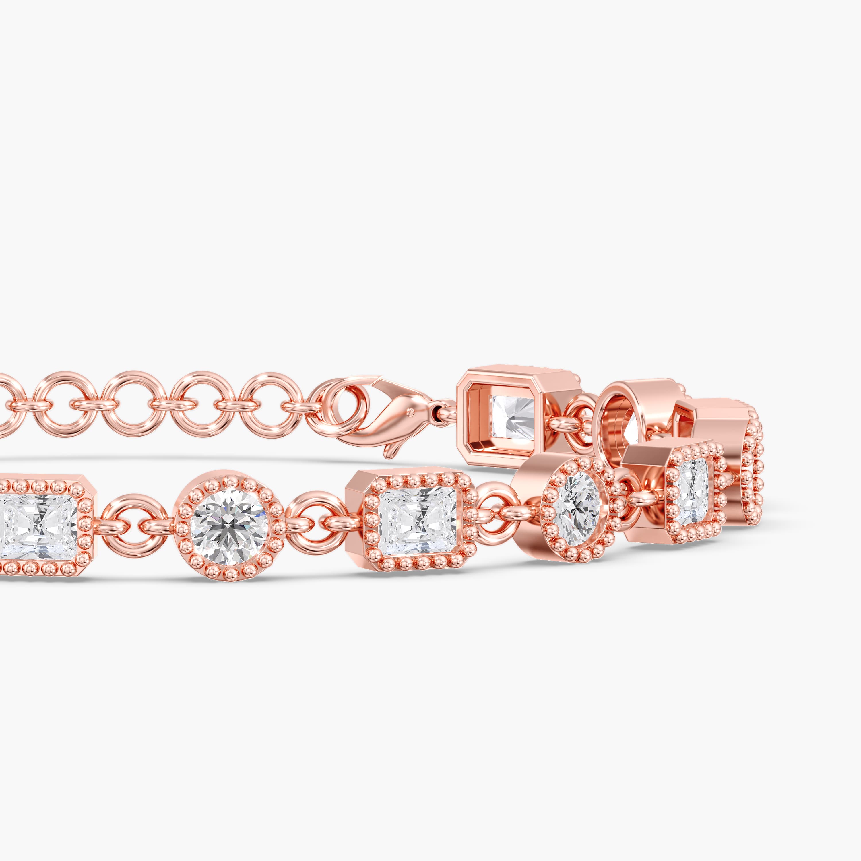 Lab Diamond Round & Radiant Stationary Bracelet 4 1/4 Ctw (4 1/4 ct. tw.), Side view in rose gold