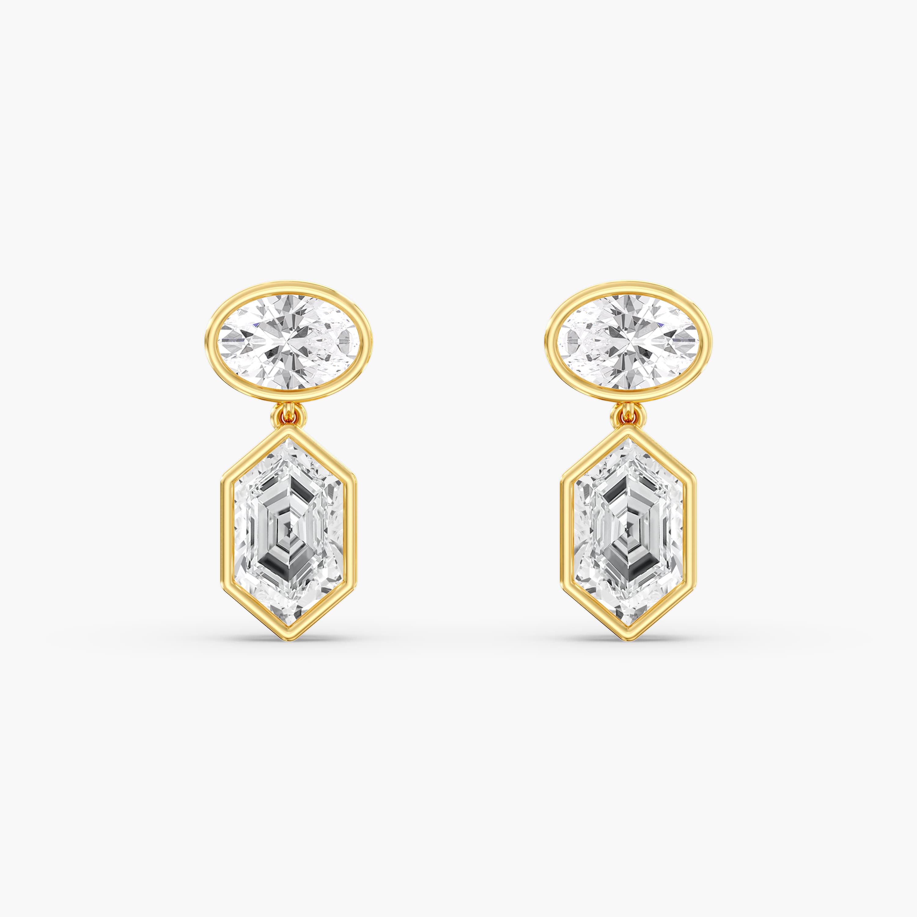 Lab Diamond Oval And Dutch Marquise Bezel Earrings 6 Ctw (6 ct. tw.), Front view in yellow gold