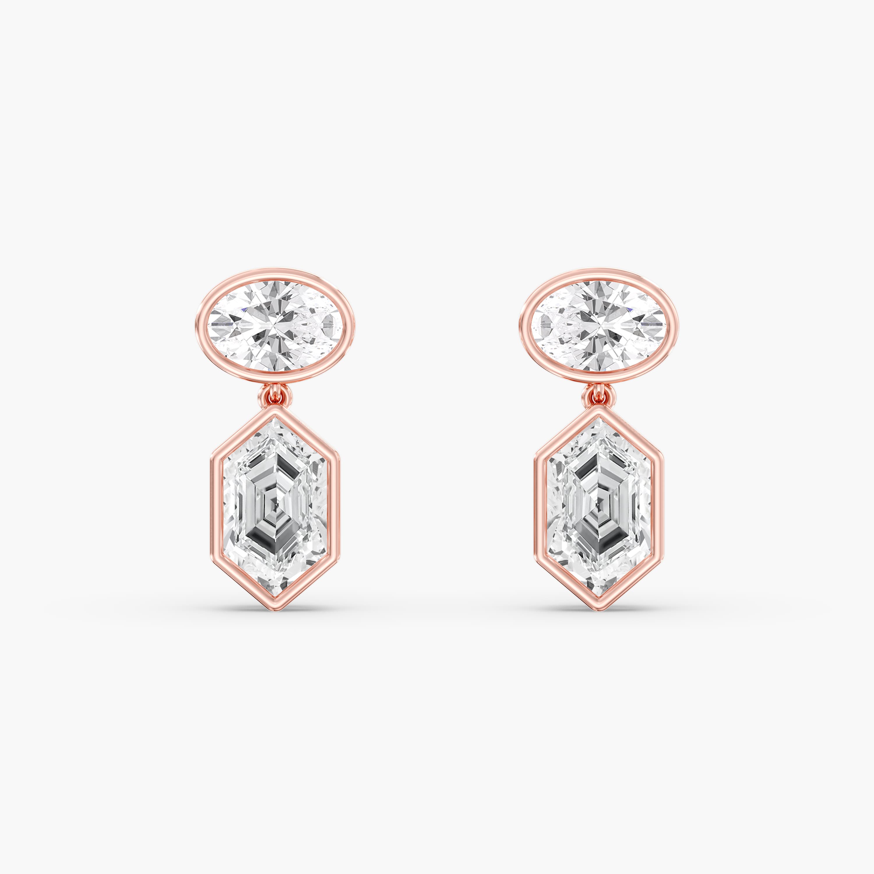 Lab Diamond Oval And Dutch Marquise Bezel Earrings 6 Ctw (6 ct. tw.), Front view in rose gold