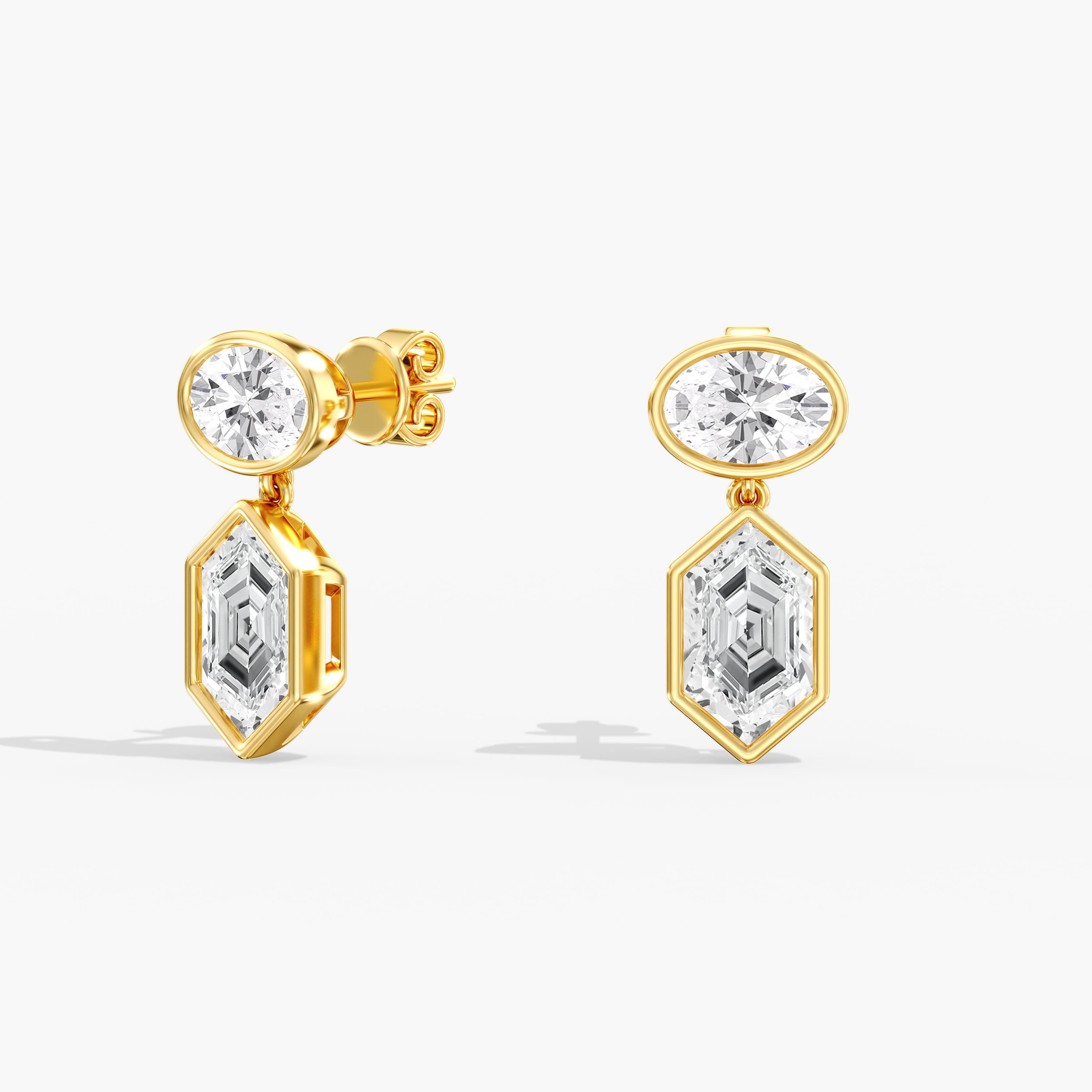 Lab Diamond Oval And Dutch Marquise Bezel Earrings 6 Ctw (6 ct. tw.), Angle view in yellow gold