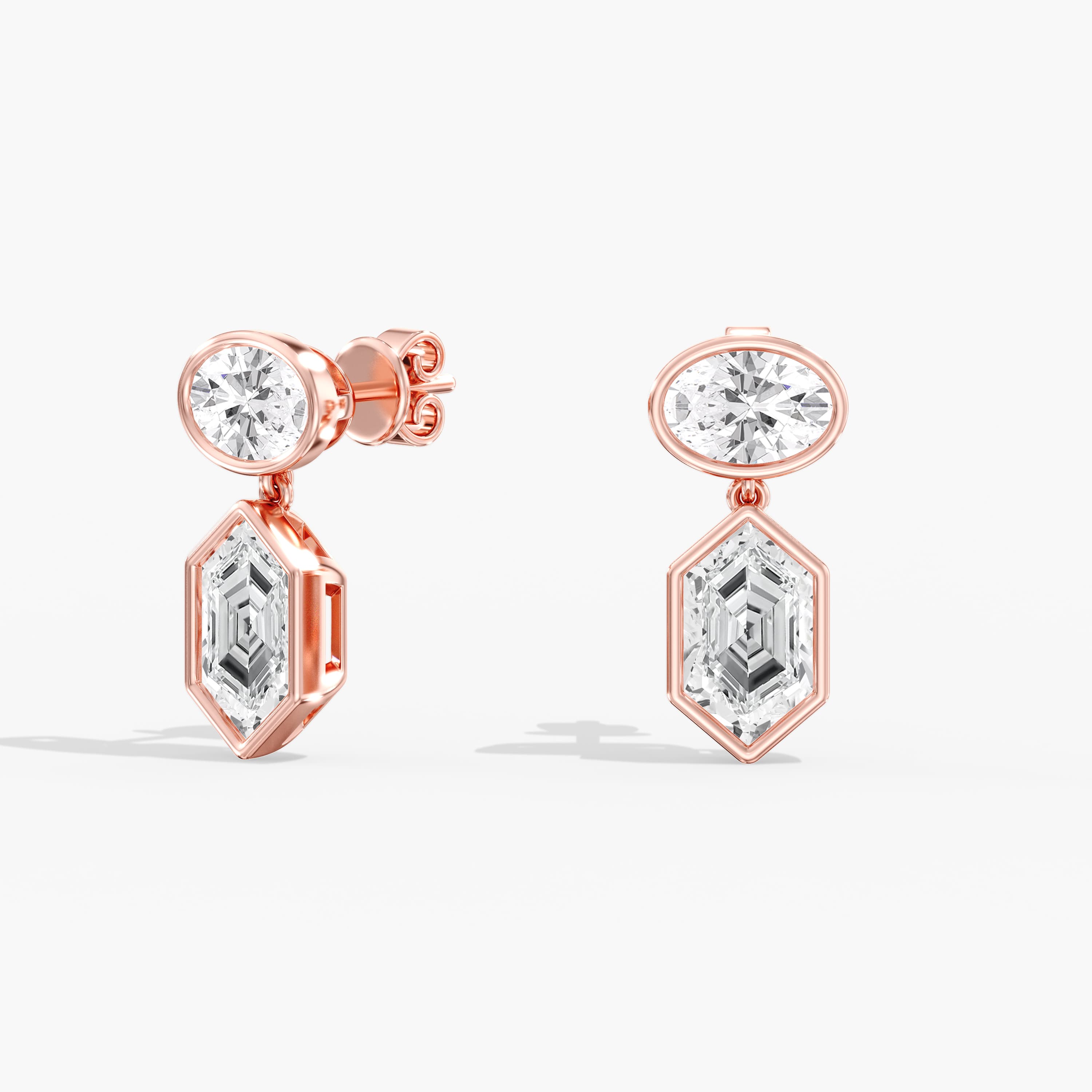 Lab Diamond Oval And Dutch Marquise Bezel Earrings 6 Ctw (6 ct. tw.), Angle view in rose gold