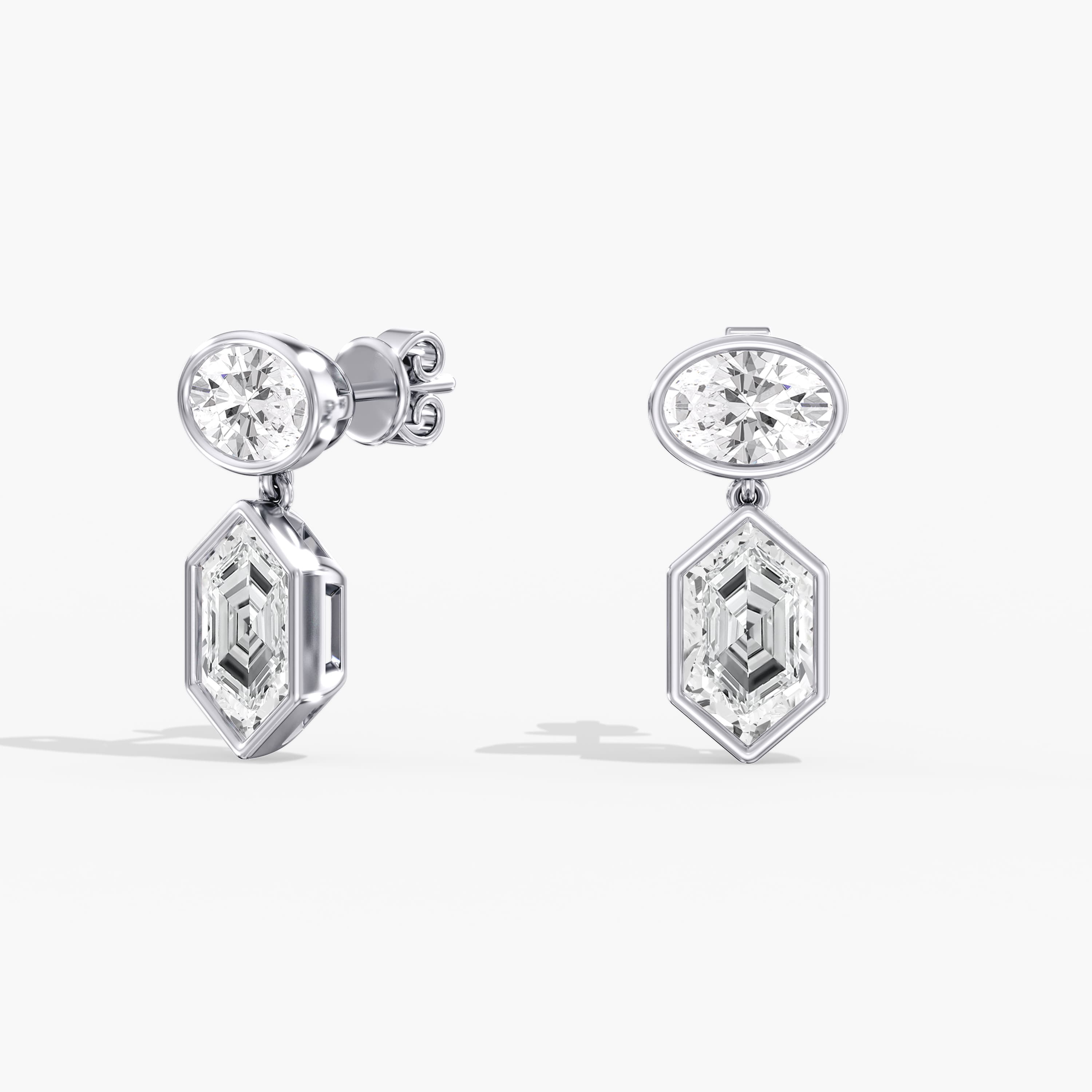 Lab Diamond Oval And Dutch Marquise Bezel Earrings 6 Ctw (6 ct. tw.), Angle view in white gold or platinum