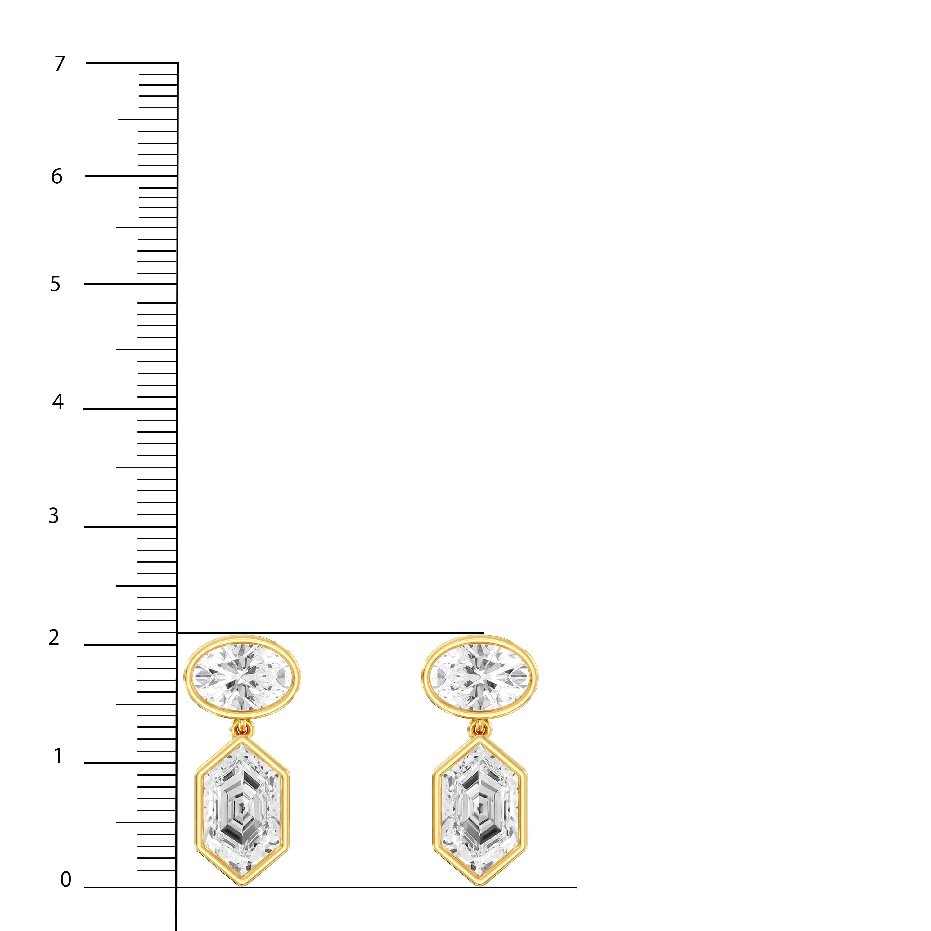 Lab Diamond Oval And Dutch Marquise Bezel Earrings 6 Ctw (6 ct. tw.), On hand view in yellow gold