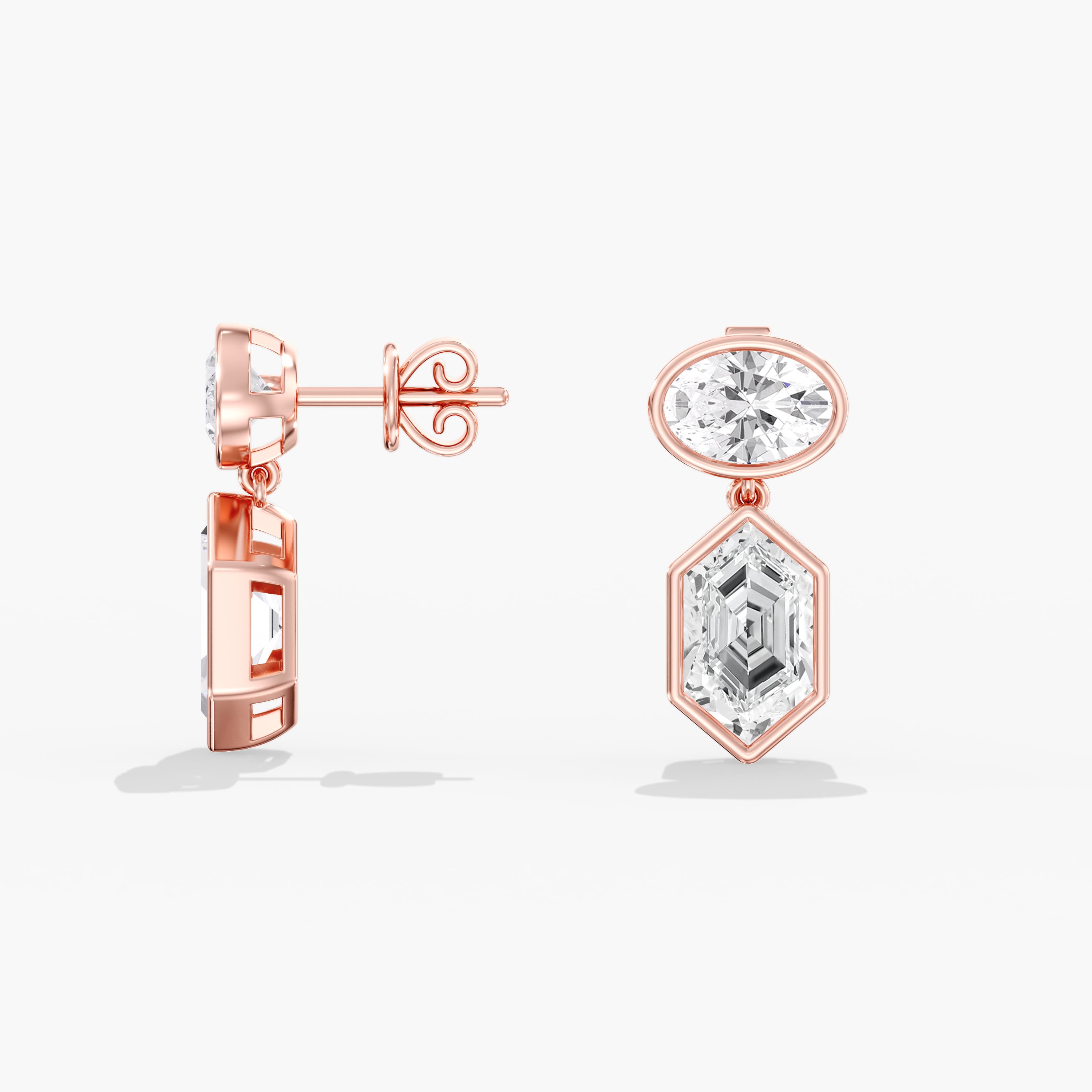 Lab Diamond Oval And Dutch Marquise Bezel Earrings 6 Ctw (6 ct. tw.), Side view in rose gold