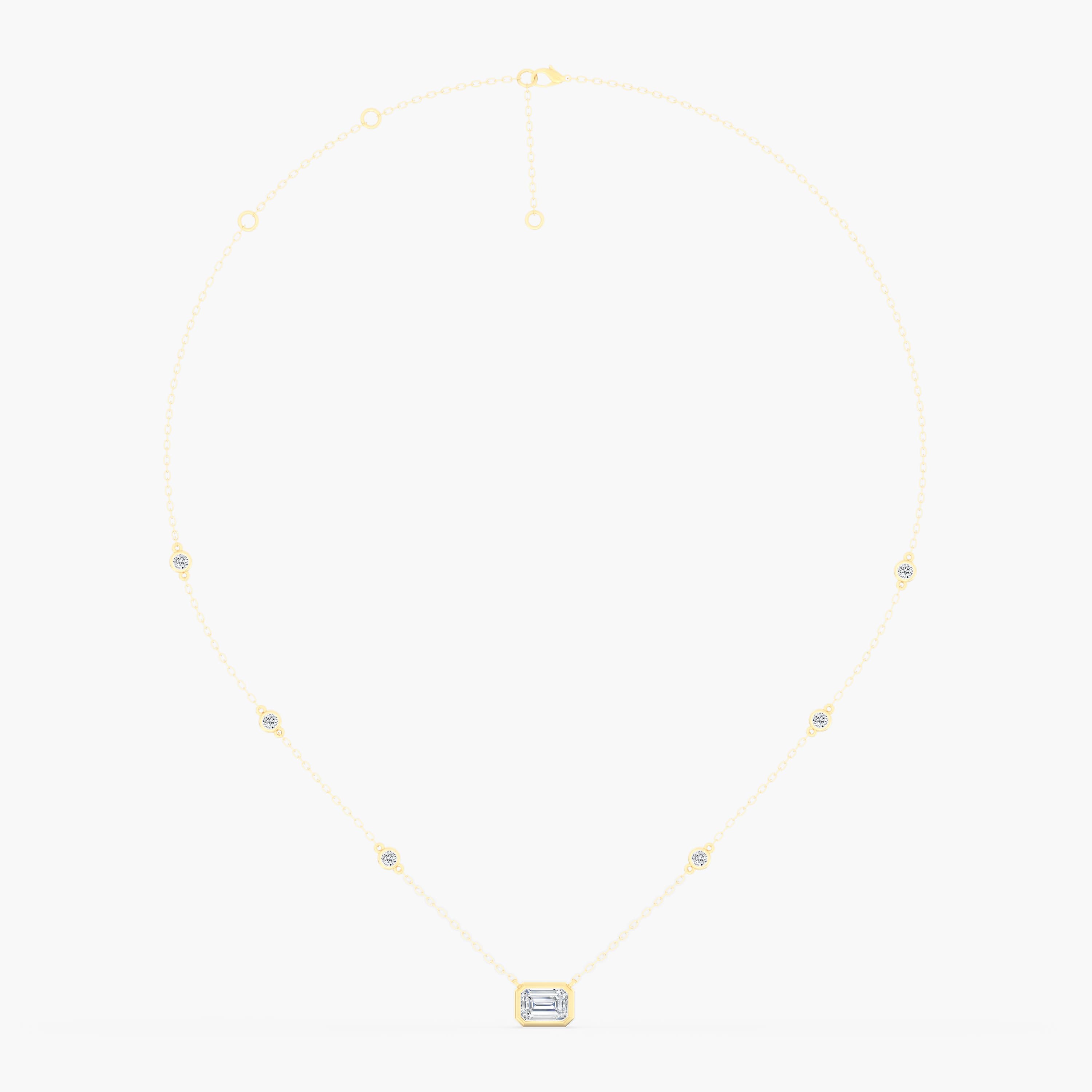 Lab Diamond Bezel Set Radiant Stationary Necklace 2 1/2 Ctw (2 1/2 ct. tw.), Front view in yellow gold