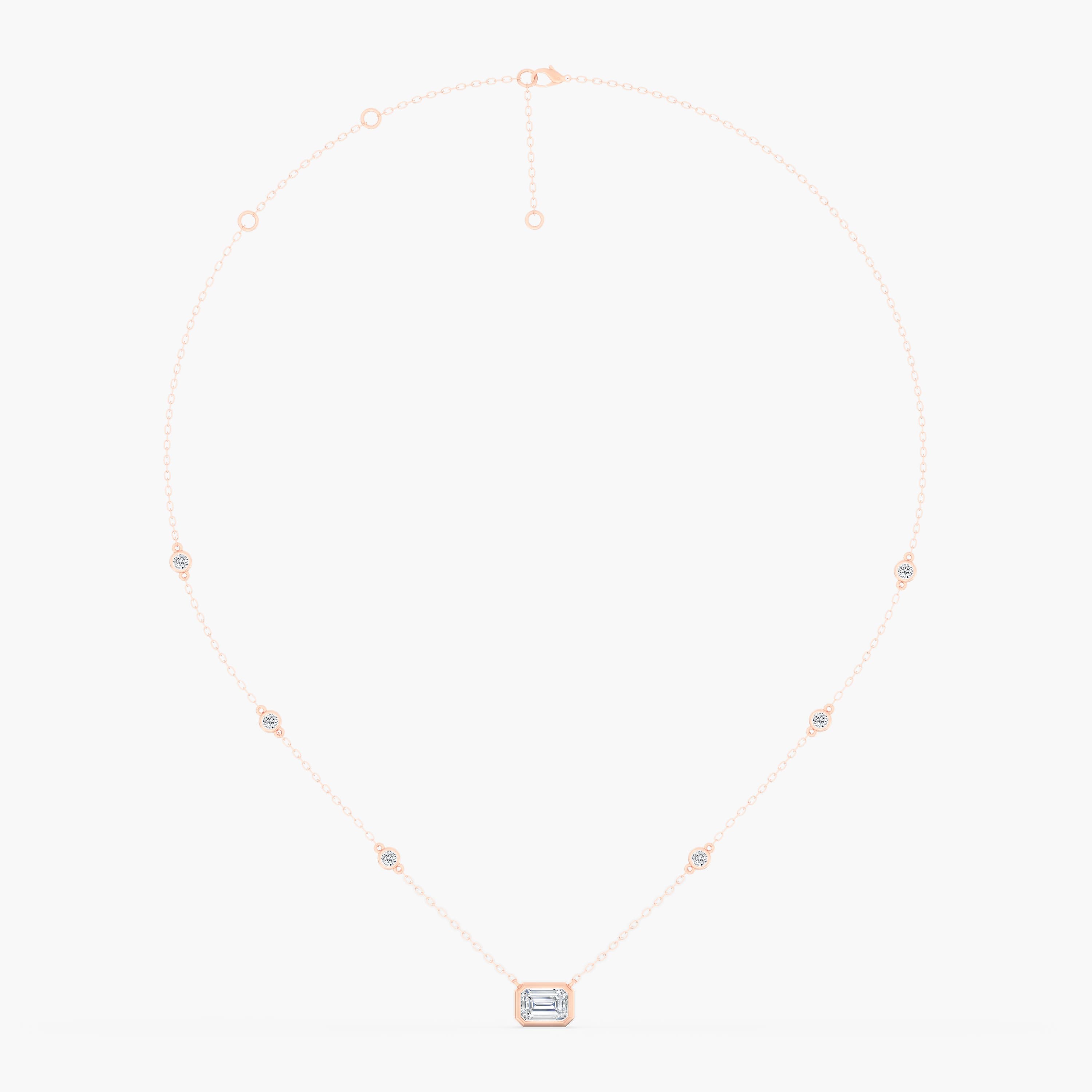 Lab Diamond Bezel Set Radiant Stationary Necklace 2 1/2 Ctw (2 1/2 ct. tw.), Front view in rose gold