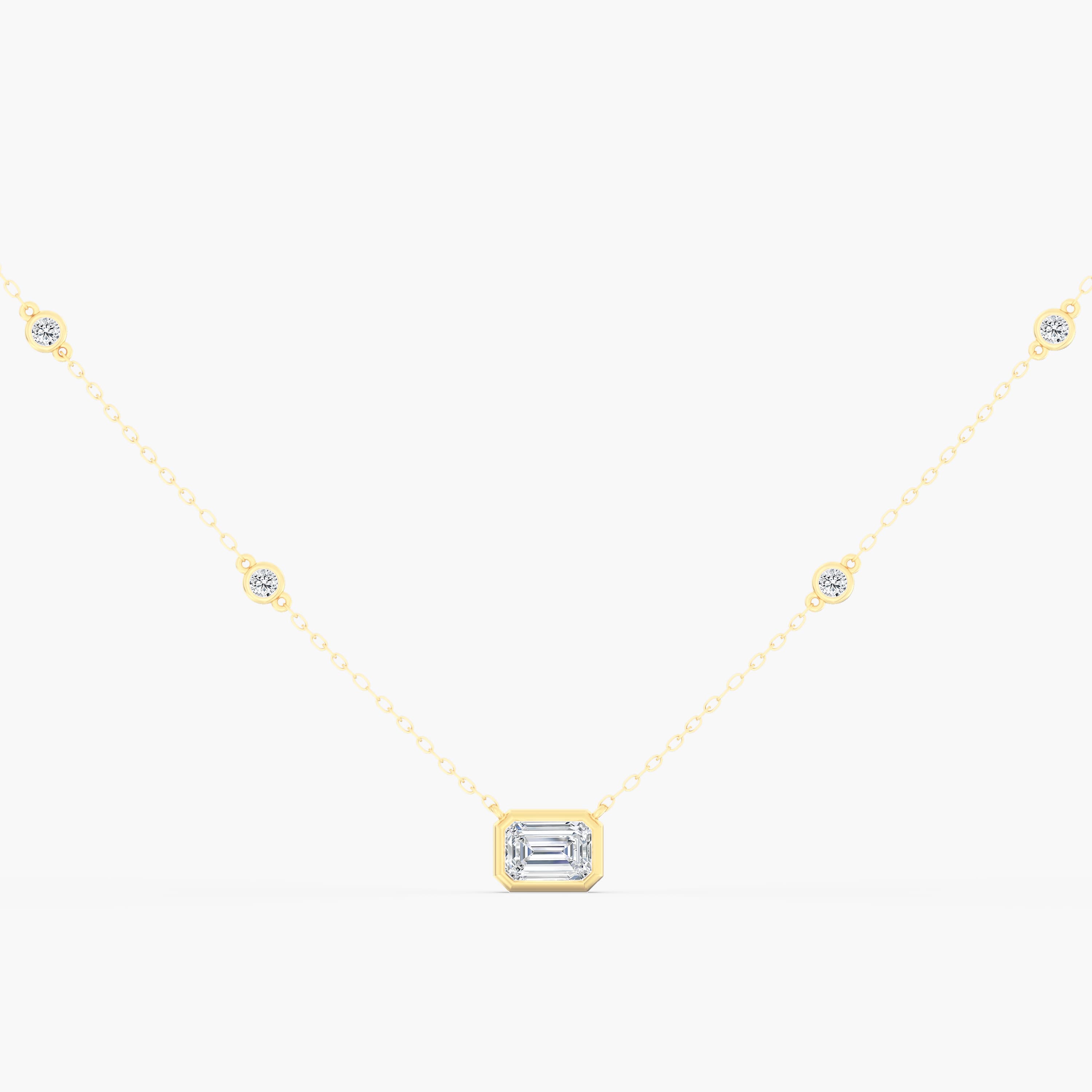 Lab Diamond Bezel Set Radiant Stationary Necklace 2 1/2 Ctw (2 1/2 ct. tw.), Angle view in yellow gold