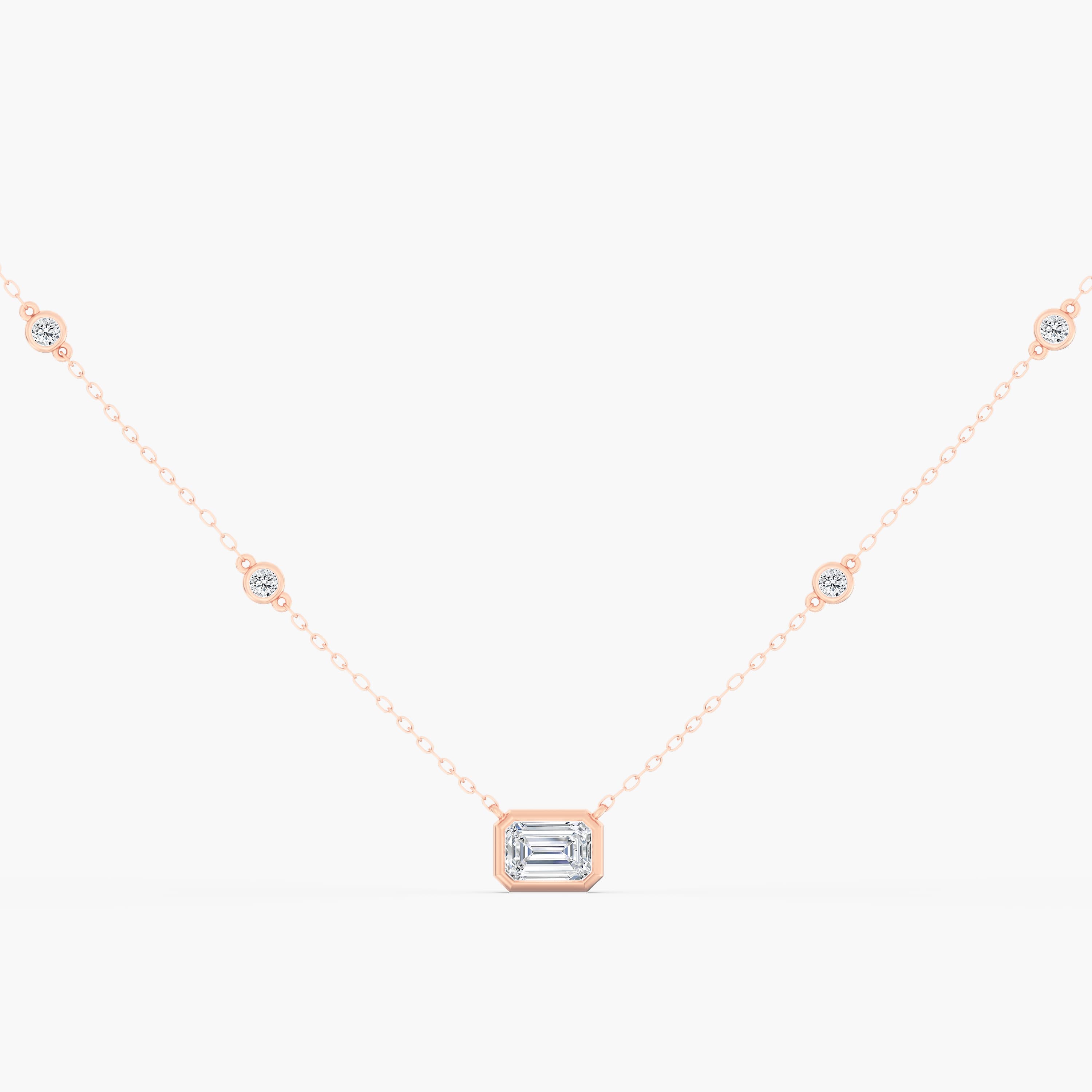 Lab Diamond Bezel Set Radiant Stationary Necklace 2 1/2 Ctw (2 1/2 ct. tw.), Angle view in rose gold