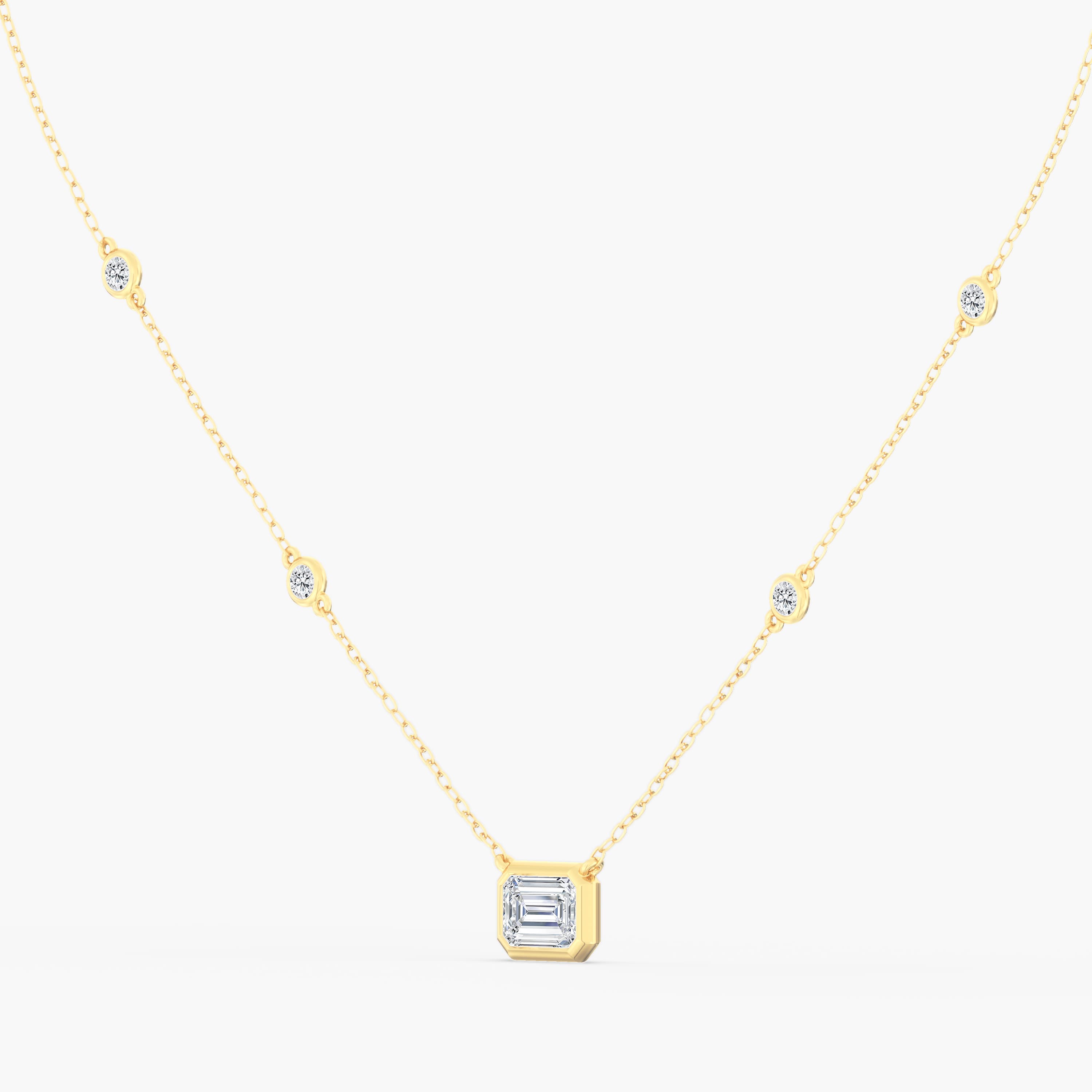 Lab Diamond Bezel Set Radiant Stationary Necklace 2 1/2 Ctw (2 1/2 ct. tw.), Side view in yellow gold