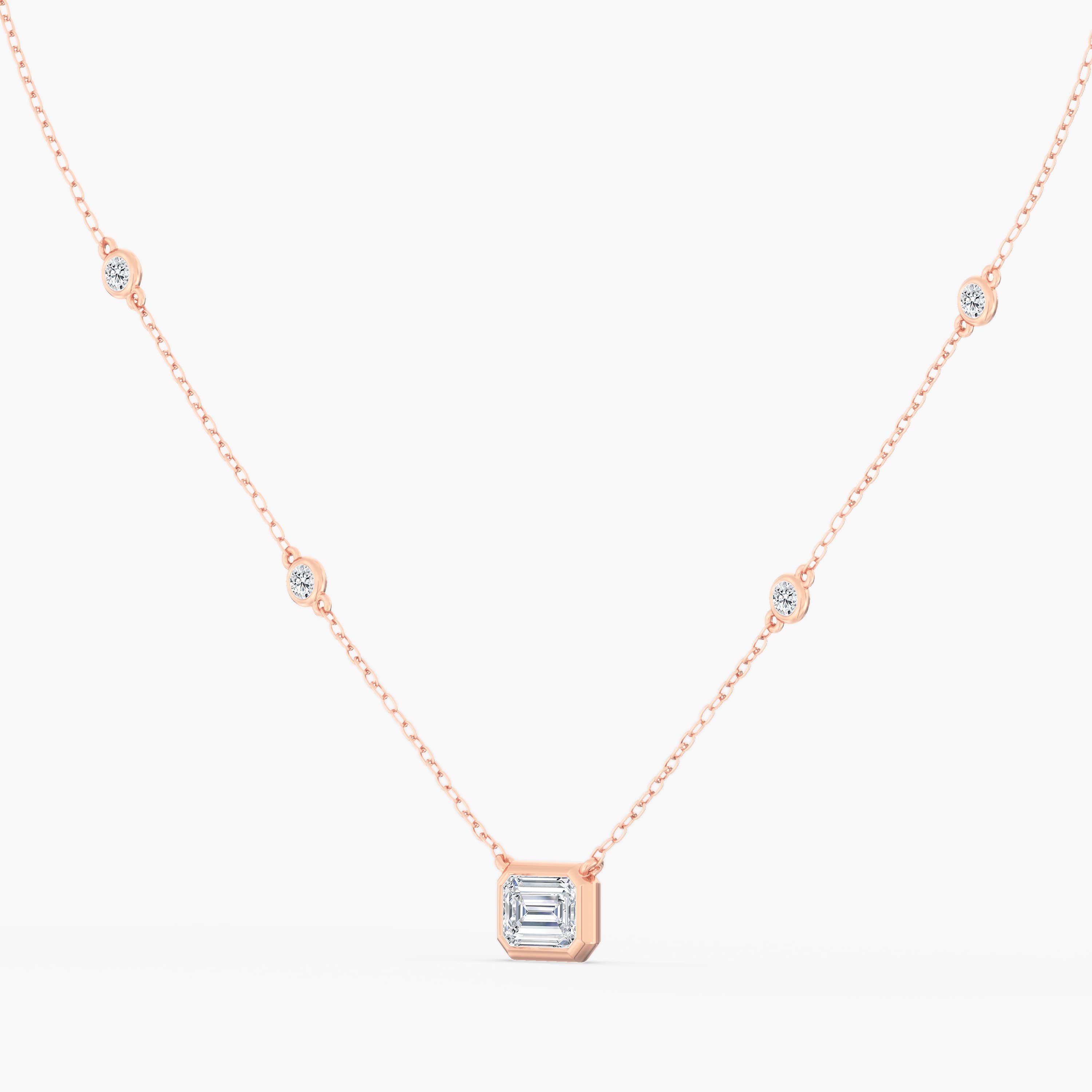 Lab Diamond Bezel Set Radiant Stationary Necklace 2 1/2 Ctw (2 1/2 ct. tw.), Side view in rose gold