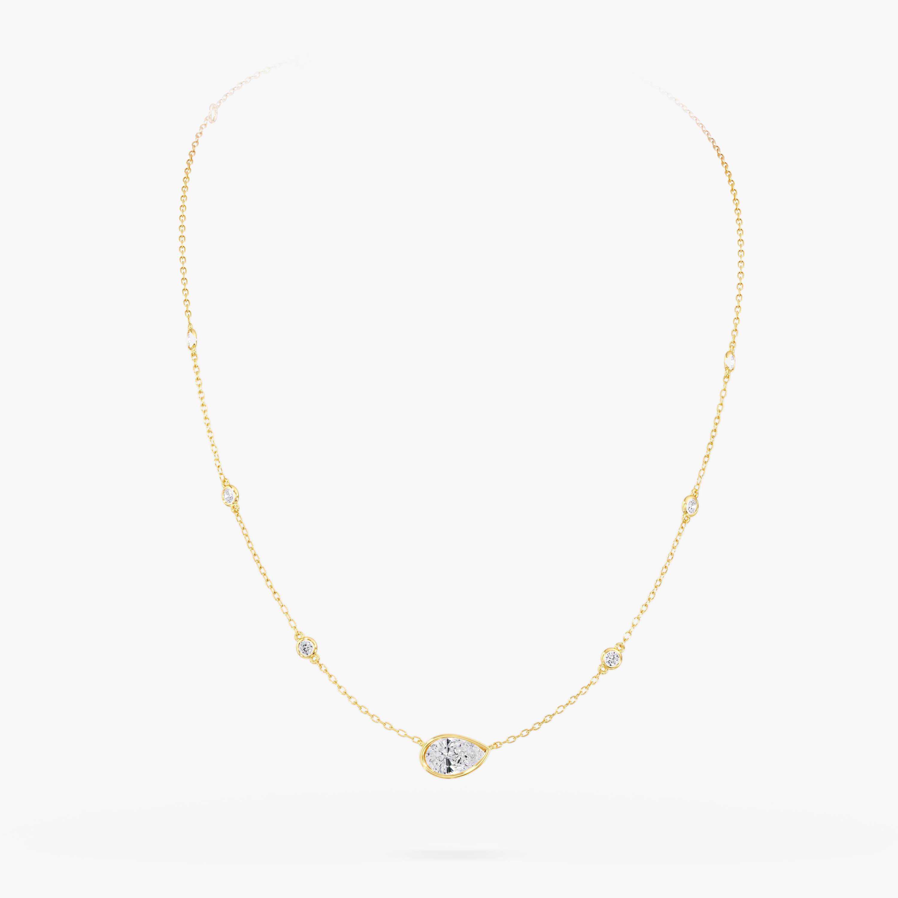 Lab Diamond Bezel Set Radiant Stationary Necklace 2 Ctw (2 1/2 ct. tw.), Front view in yellow gold