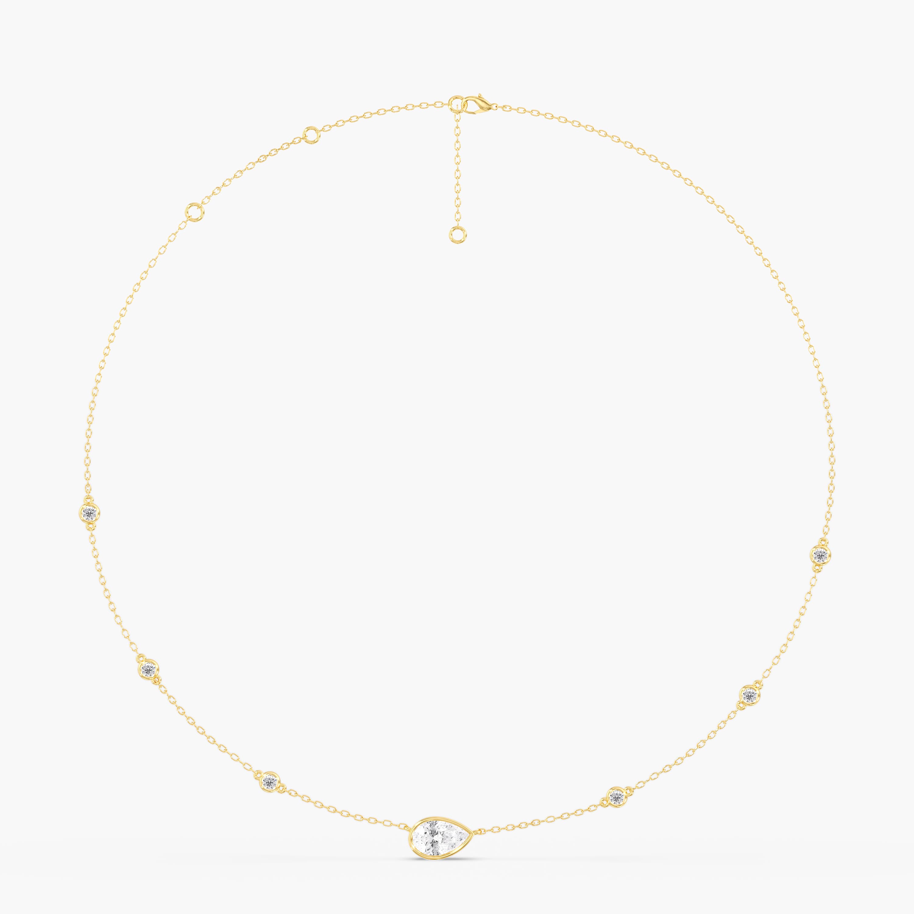 Lab Diamond Bezel Set Radiant Stationary Necklace 2 Ctw (2 1/2 ct. tw.), Side view in yellow gold