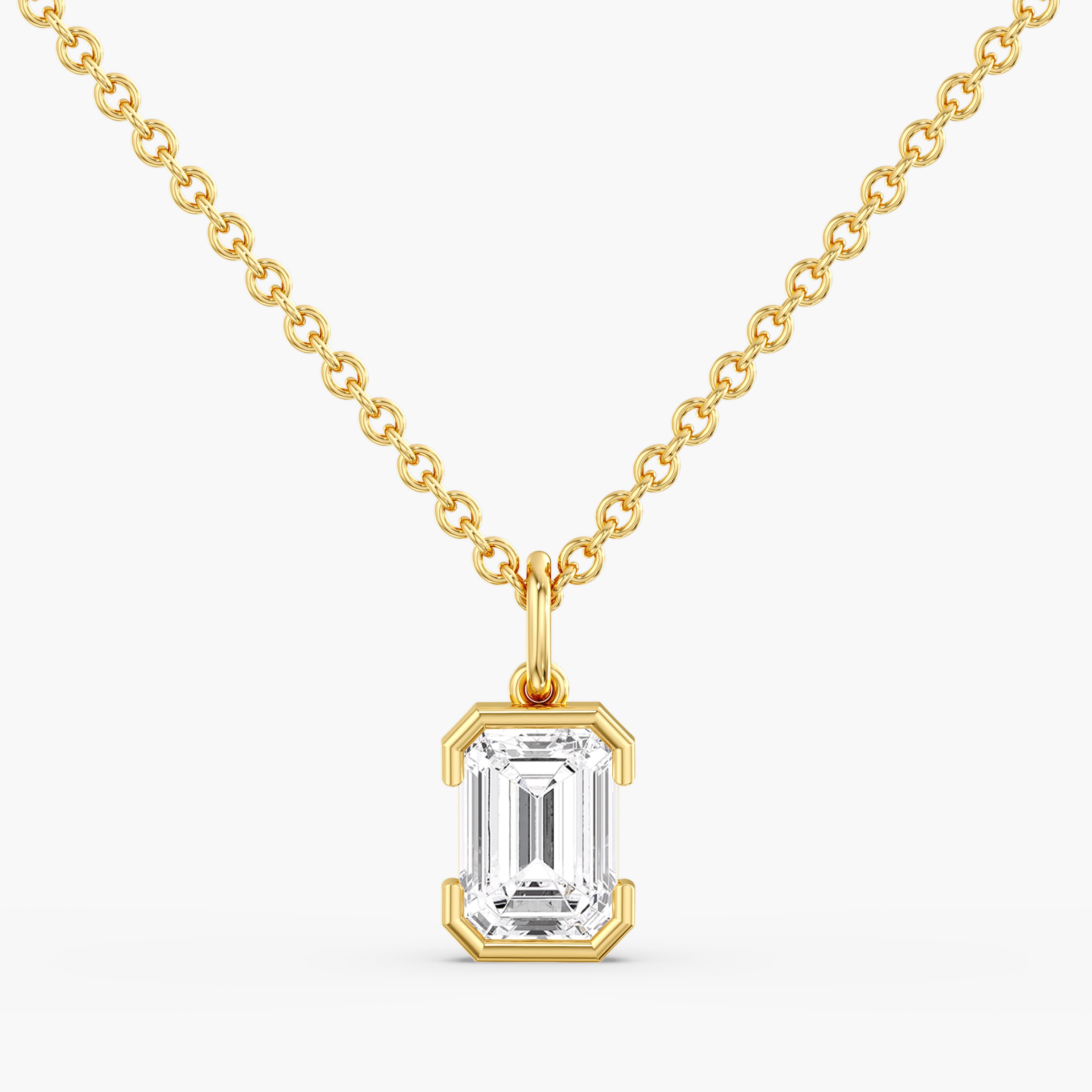 Lab Diamond Emerald Cut Half Bezel Pendant 2 Ctw (2 ct. tw.), Front view in yellow gold