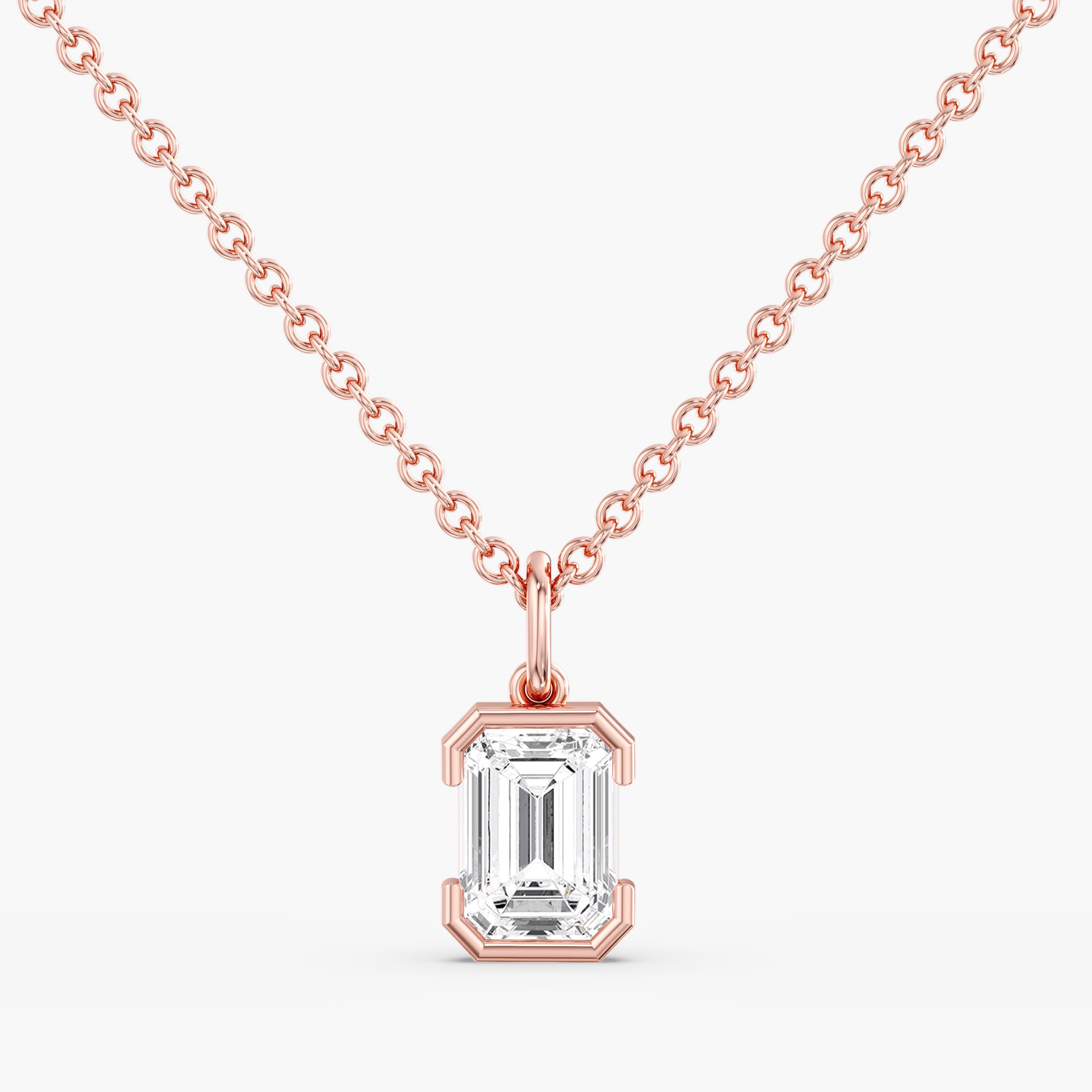 Lab Diamond Emerald Cut Half Bezel Pendant 2 Ctw (2 ct. tw.), Front view in rose gold