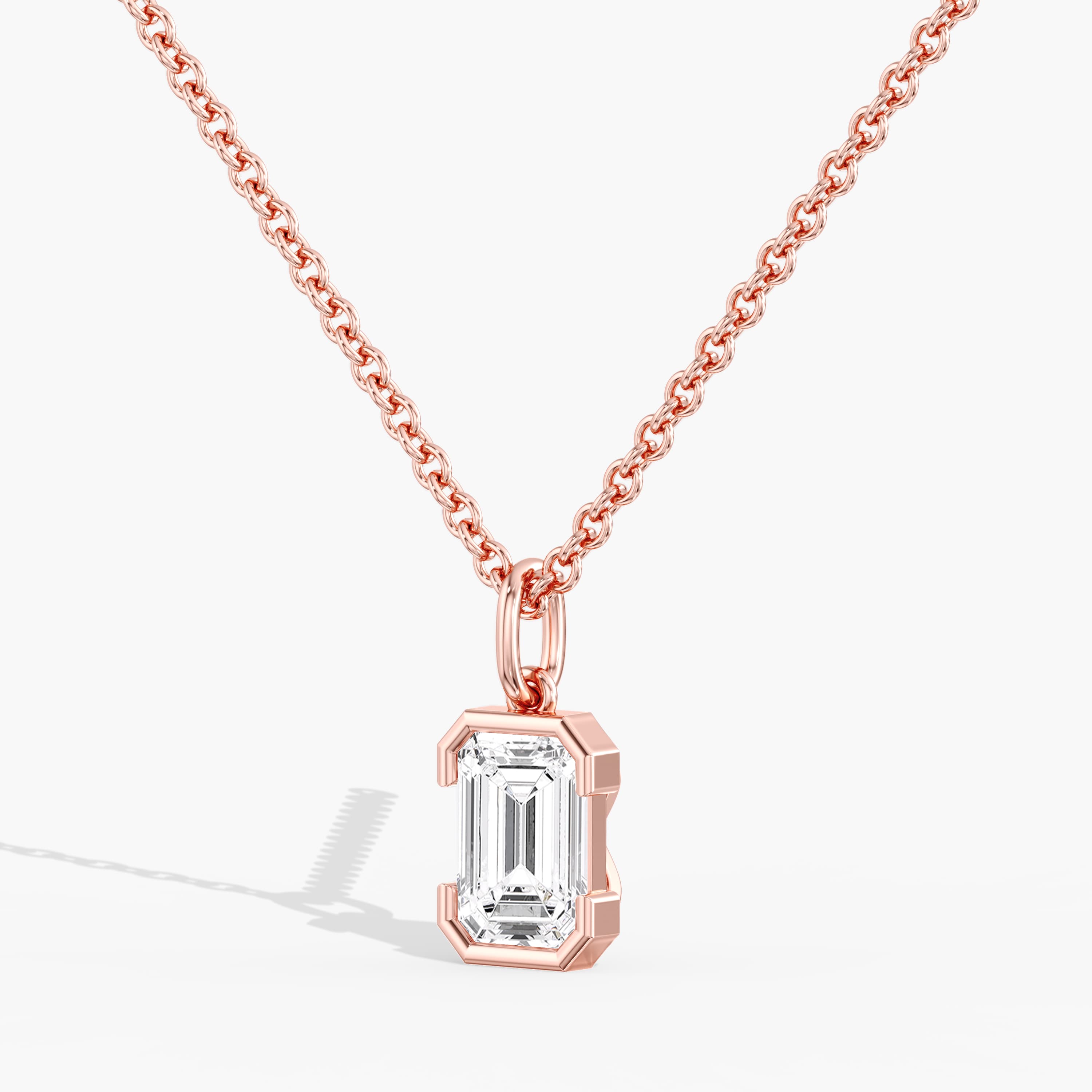 Lab Diamond Emerald Cut Half Bezel Pendant 2 Ctw (2 ct. tw.), Angle view in rose gold