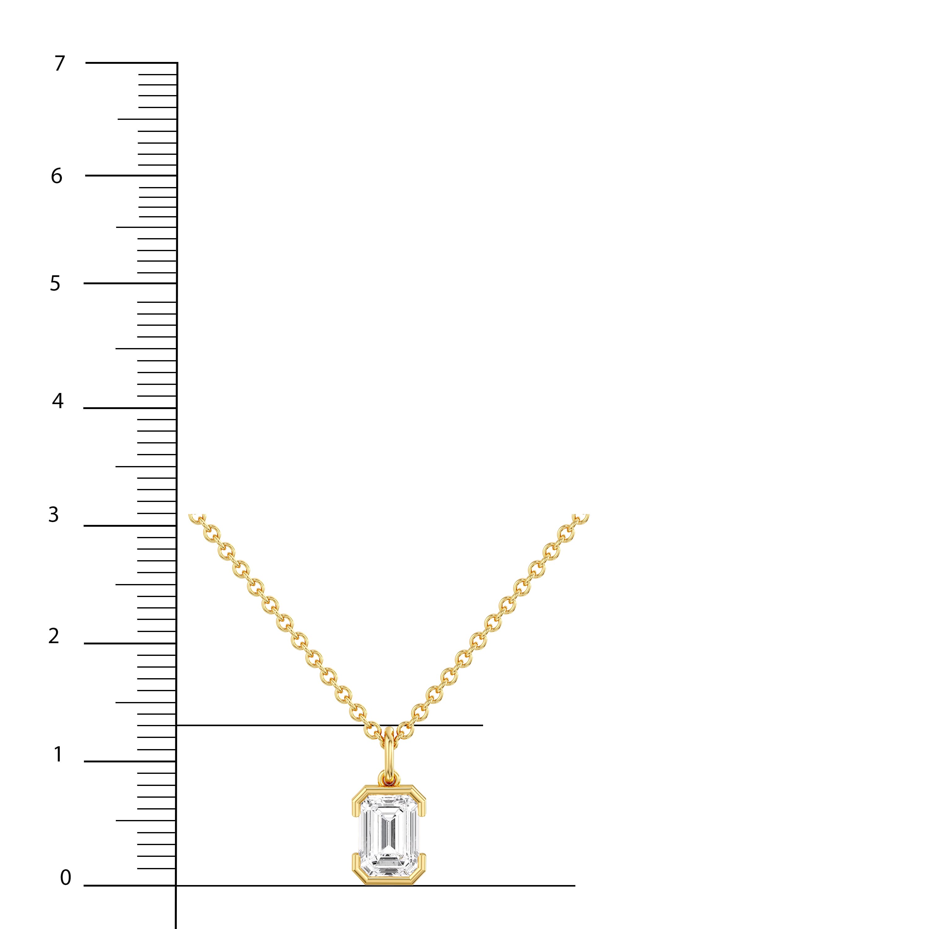 Lab Diamond Emerald Cut Half Bezel Pendant 2 Ctw (2 ct. tw.), On hand view in yellow gold