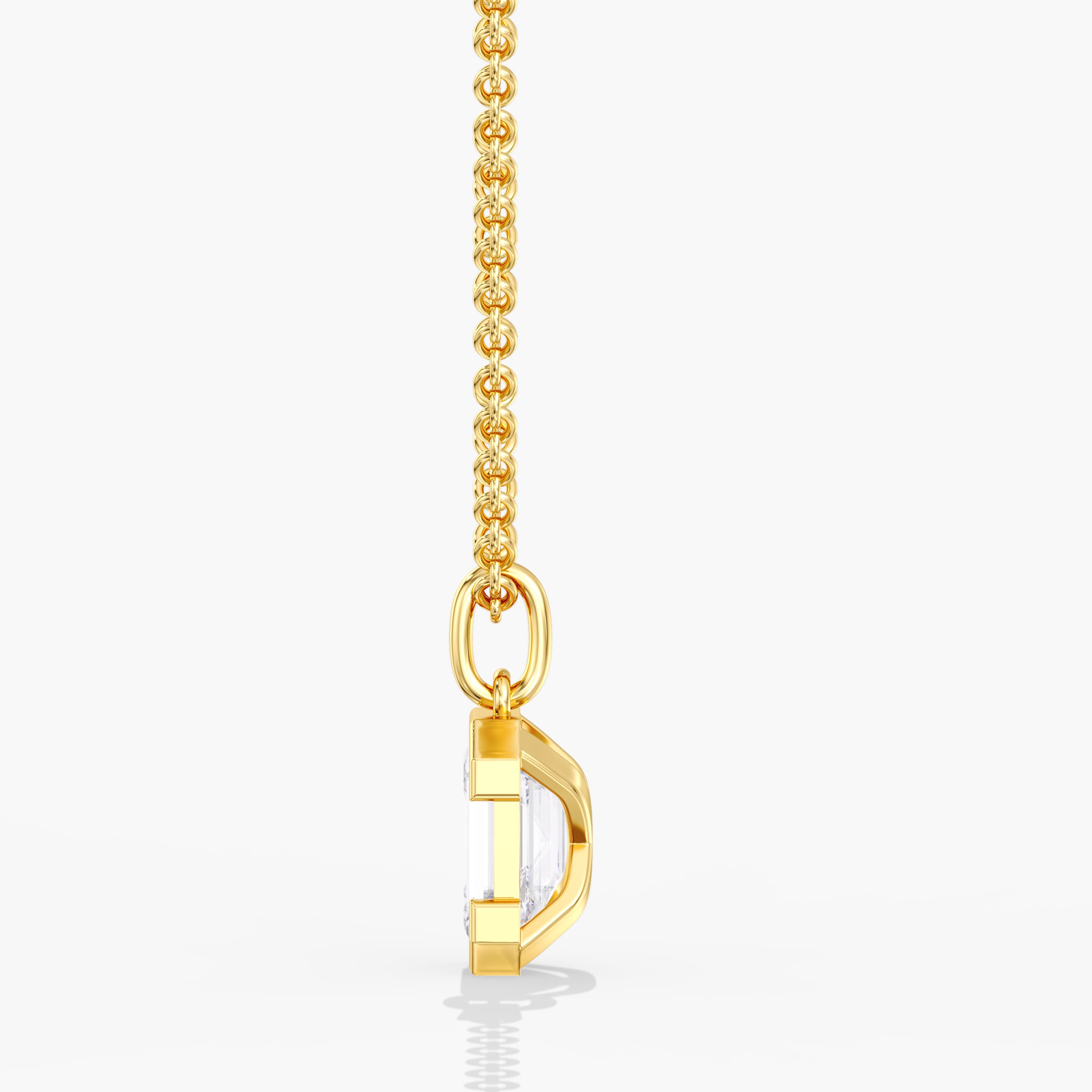 Lab Diamond Emerald Cut Half Bezel Pendant 2 Ctw (2 ct. tw.), Side view in yellow gold