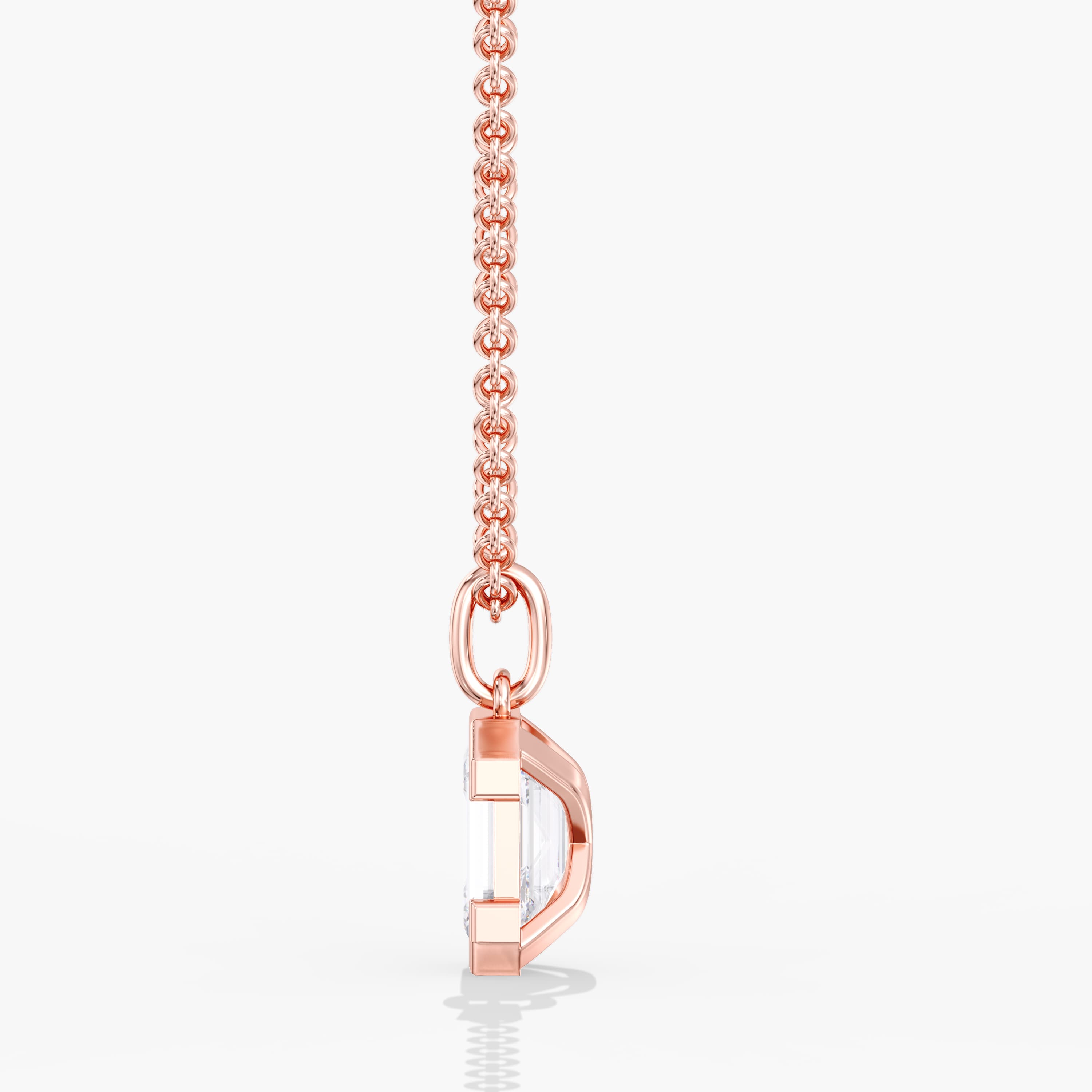Lab Diamond Emerald Cut Half Bezel Pendant 2 Ctw (2 ct. tw.), Side view in rose gold