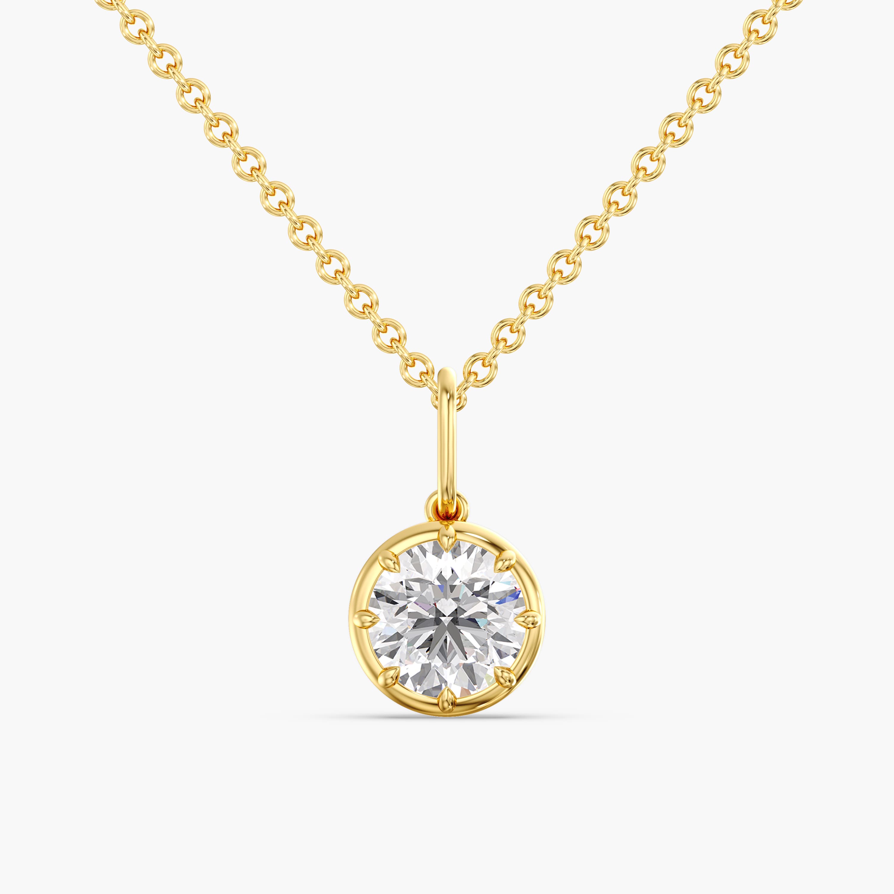 Lab Diamond Round 8-Prong Pendant 2 Ct (2 ct. tw.), Front view in yellow gold