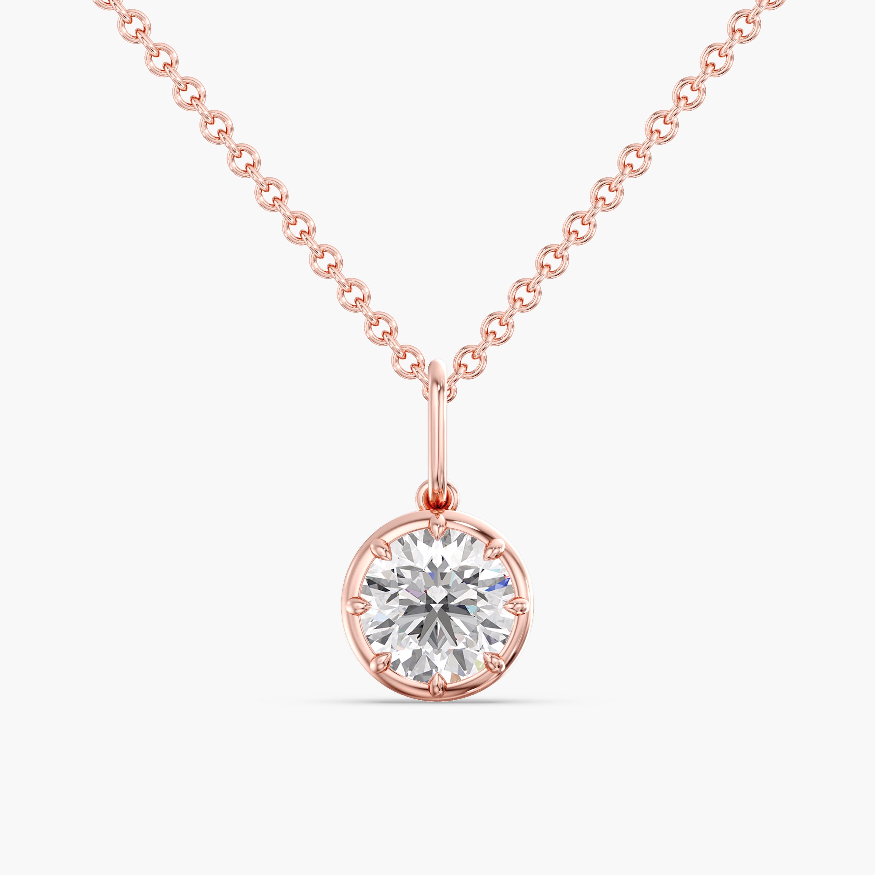 Lab Diamond Round 8-Prong Pendant 2 Ct (2 ct. tw.), Front view in rose gold