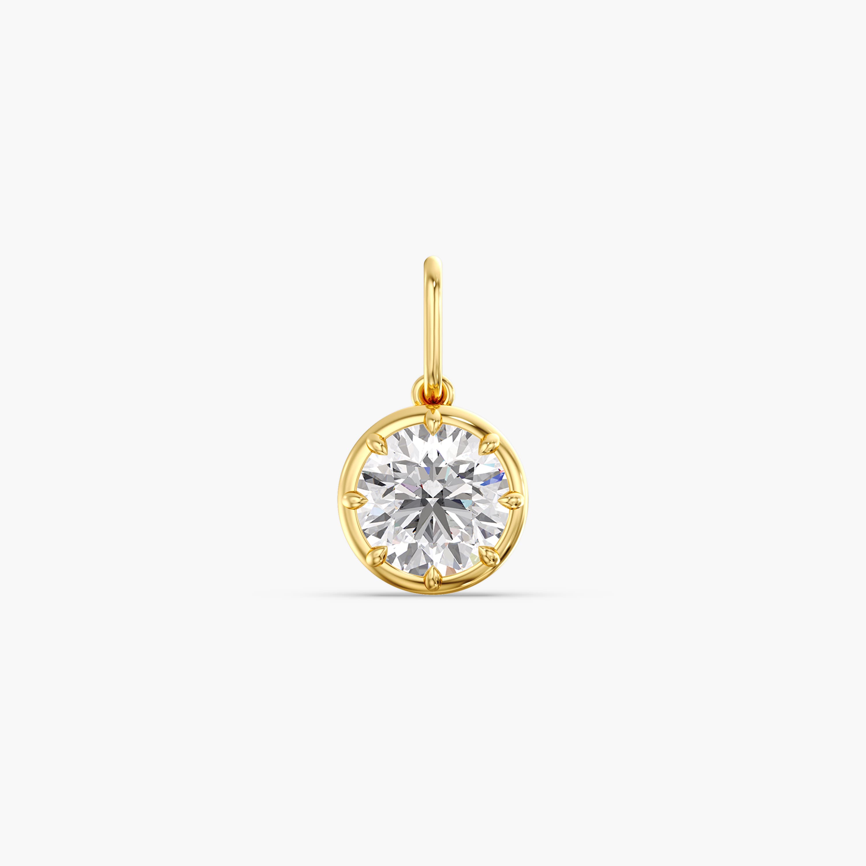 Lab Diamond Round 8-Prong Pendant 2 Ct (2 ct. tw.), On hand view in yellow gold