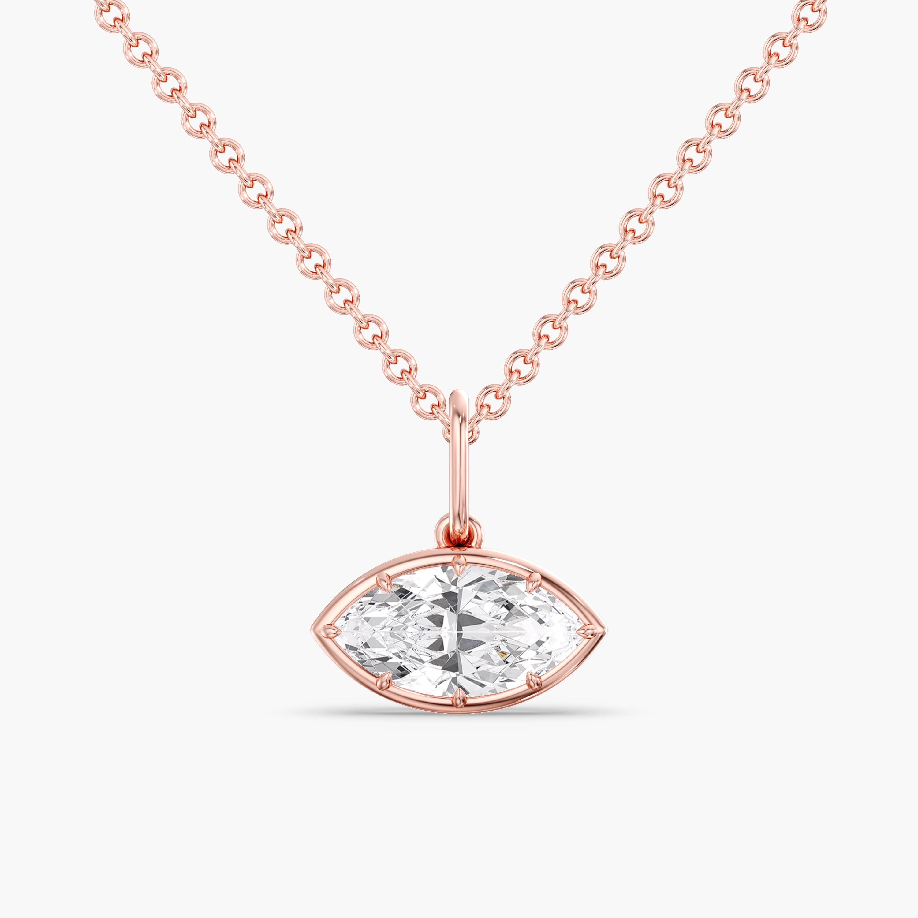 Lab Diamond East-West Marquise Pendant 2 Ct (2 ct. tw.), Front view in rose gold