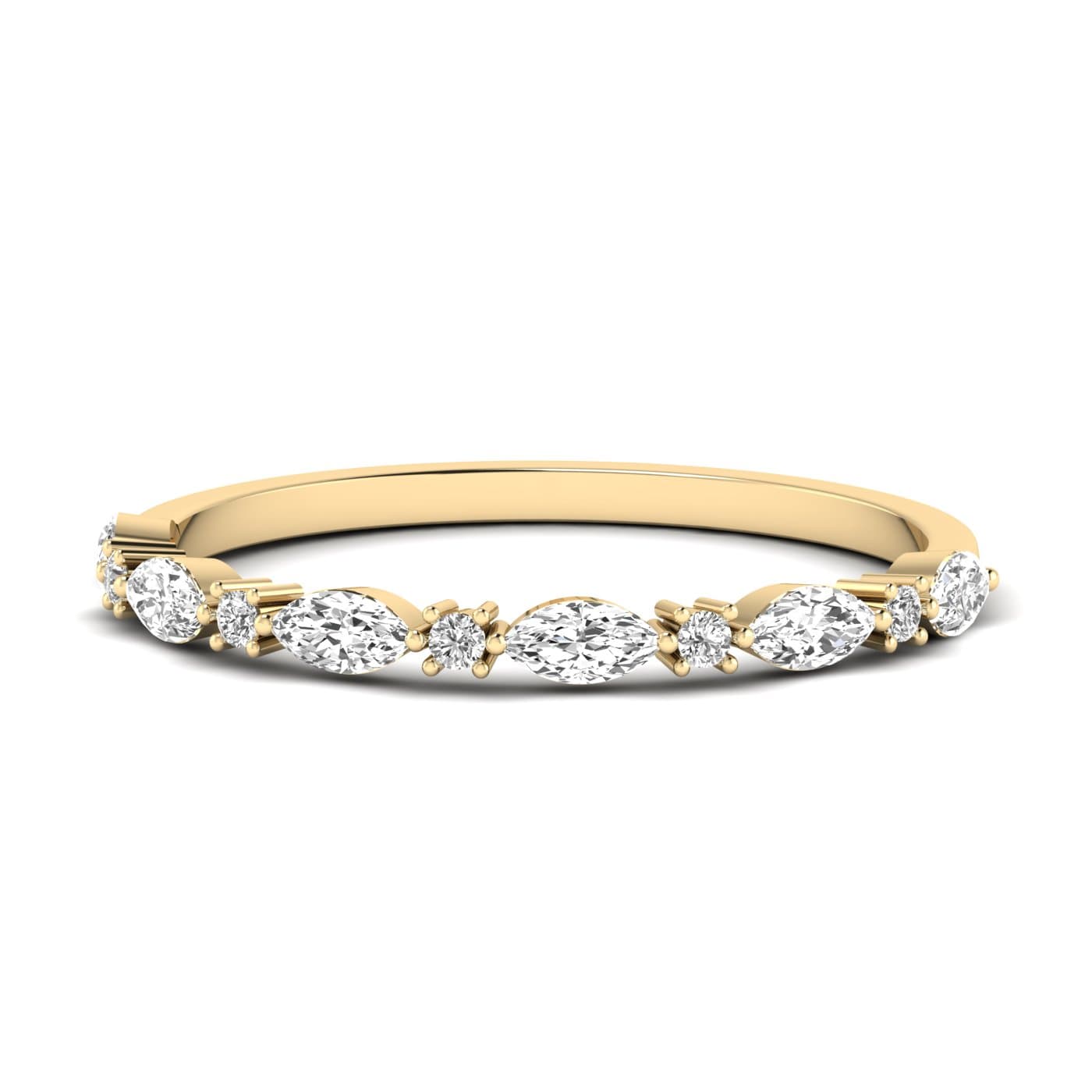 Lab Diamond Alternating Round & Marquise Band 1/3 Ctw (0.3 ct. tw.), Front view in yellow gold