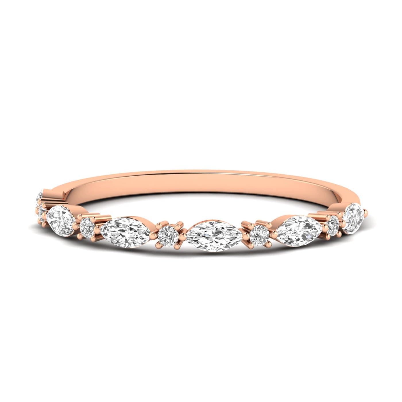 Lab Diamond Alternating Round & Marquise Band 1/3 Ctw (0.3 ct. tw.), Front view in rose gold